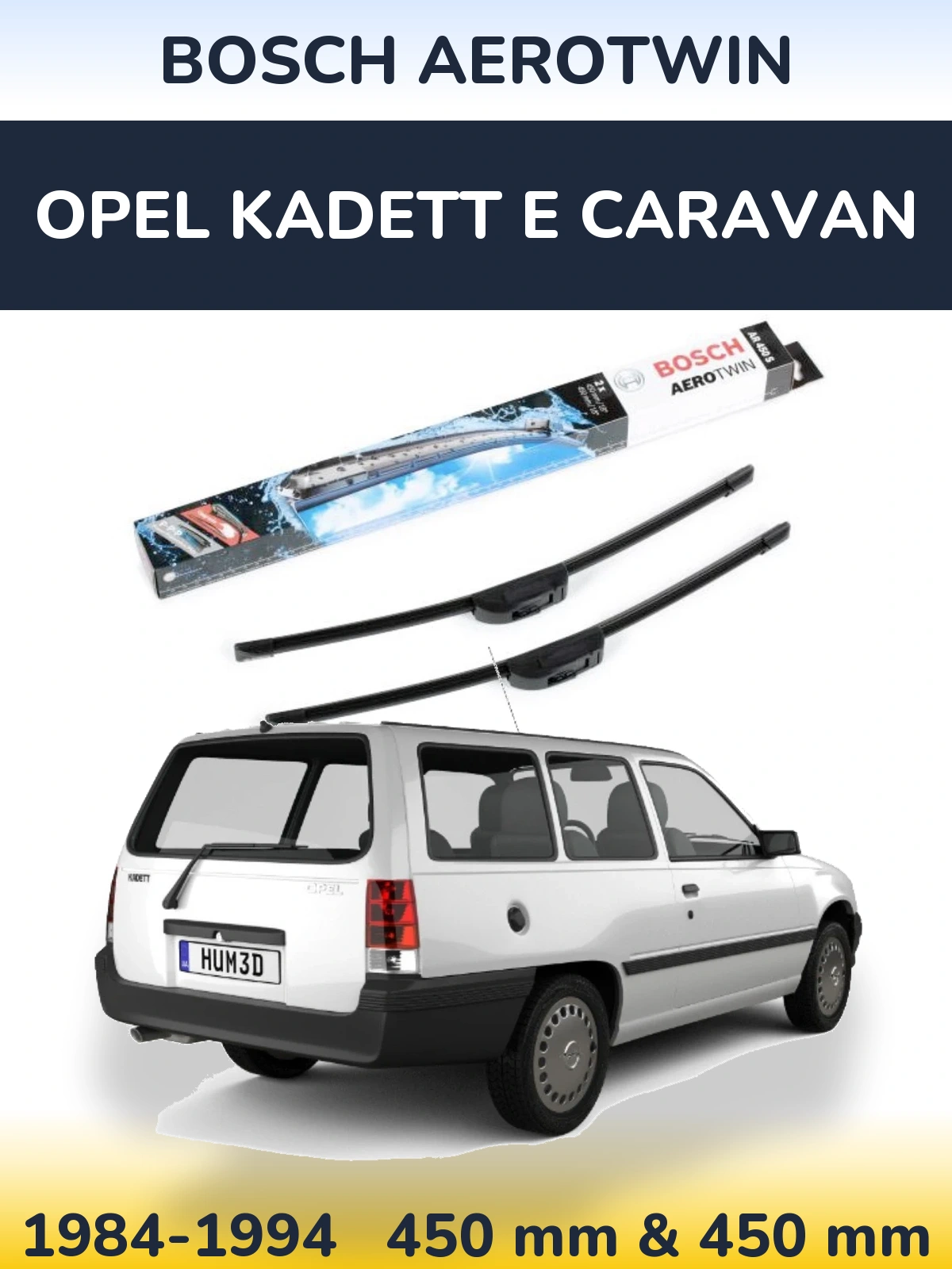 Sada předních stěračů BOSCH AeroTwin 450 a 450 mm pro Opel Kadett E Caravan 1984-1994