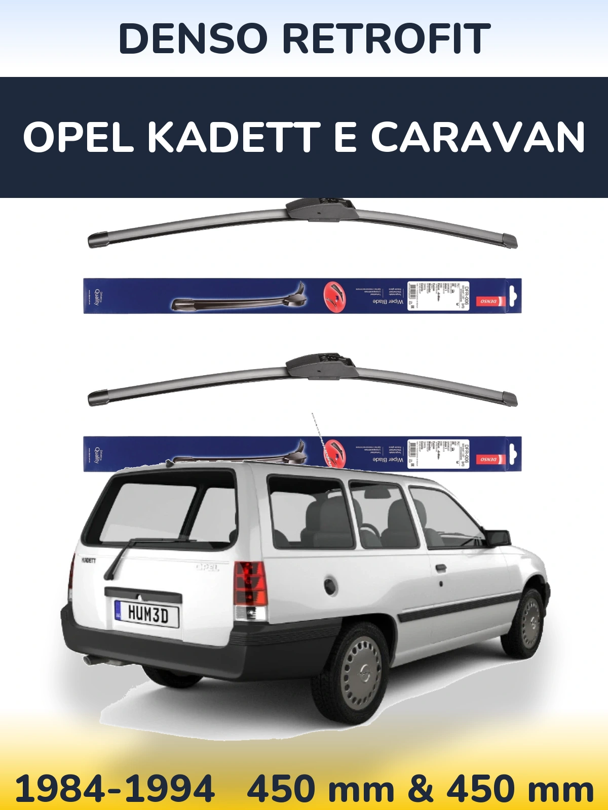 Sada předních stěračů Denso Retrofit 450 a 450 mm pro Opel Kadett E Caravan 1984-1994