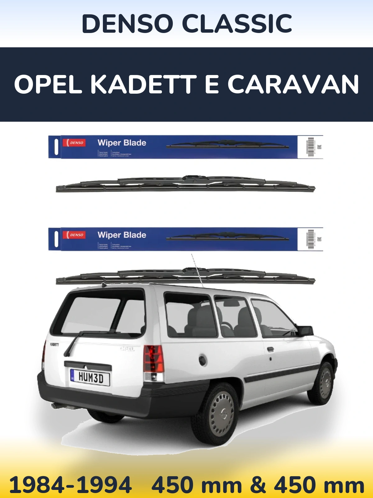 Sada předních stěračů Denso Classic 450 a 450 mm pro Opel Kadett E Caravan 1984-1994