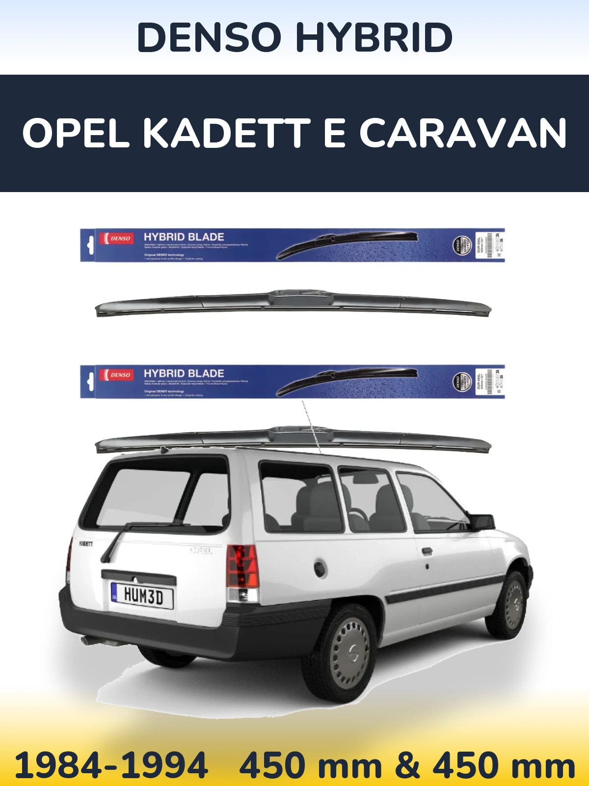 Sada předních stěračů Denso Hybrid 450 a 450 mm pro Opel Kadett E Caravan 1984-1994