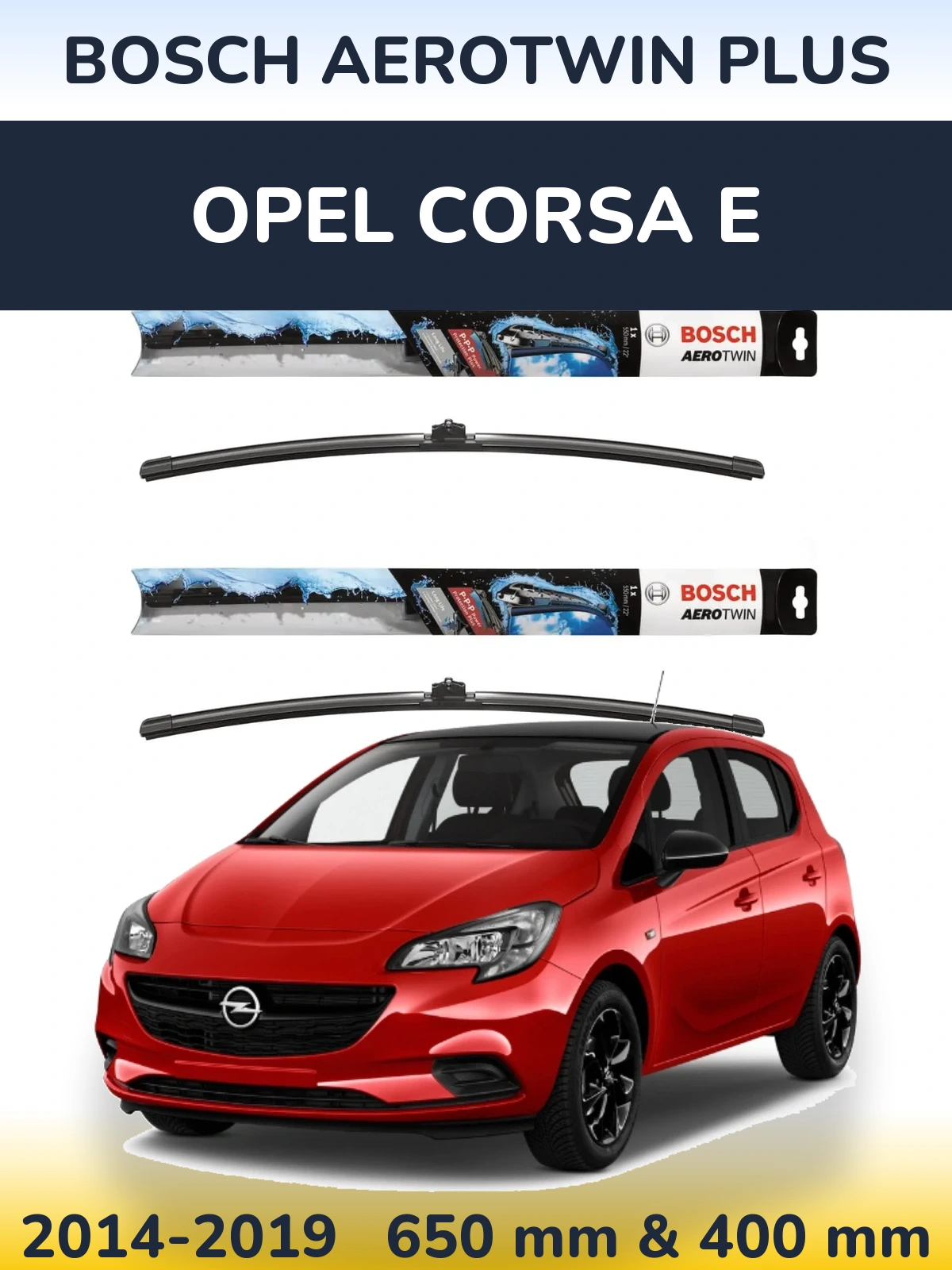 Sada předních stěračů BOSCH AeroTwin Plus 650 a 400 mm pro Opel Corsa E 2014-2019