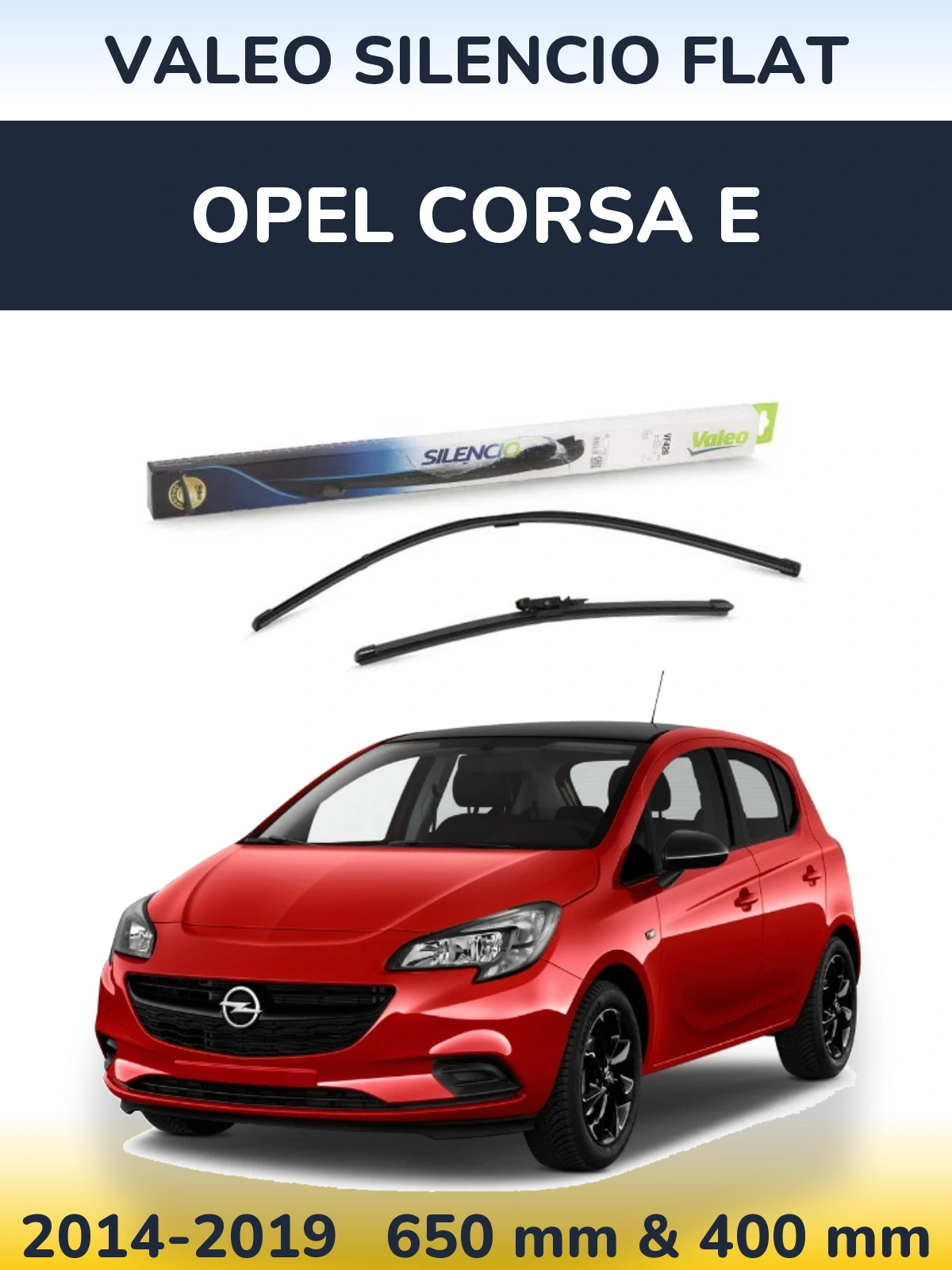 Sada předních stěračů Valeo Silencio Flat 650 a 400 mm pro Opel Corsa E 2014-2019