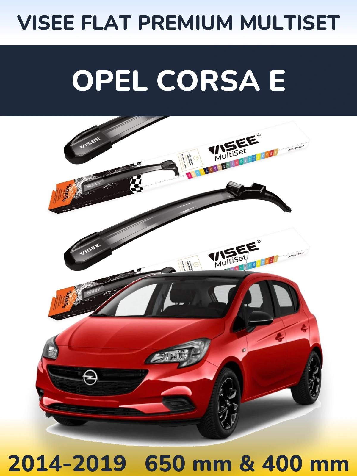 Комплект передніх щіток VISEE FLAT PREMIUM MultiSet 650 & 400 мм для Opel Corsa E 2014-2019