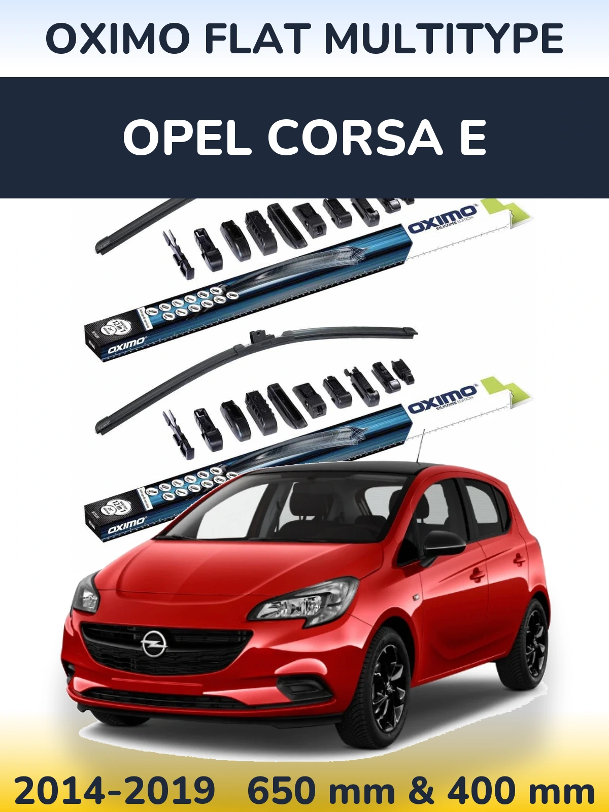 Sada předních stěračů Oximo Flat MultiType 650 a 400 mm pro Opel Corsa E 2014-2019