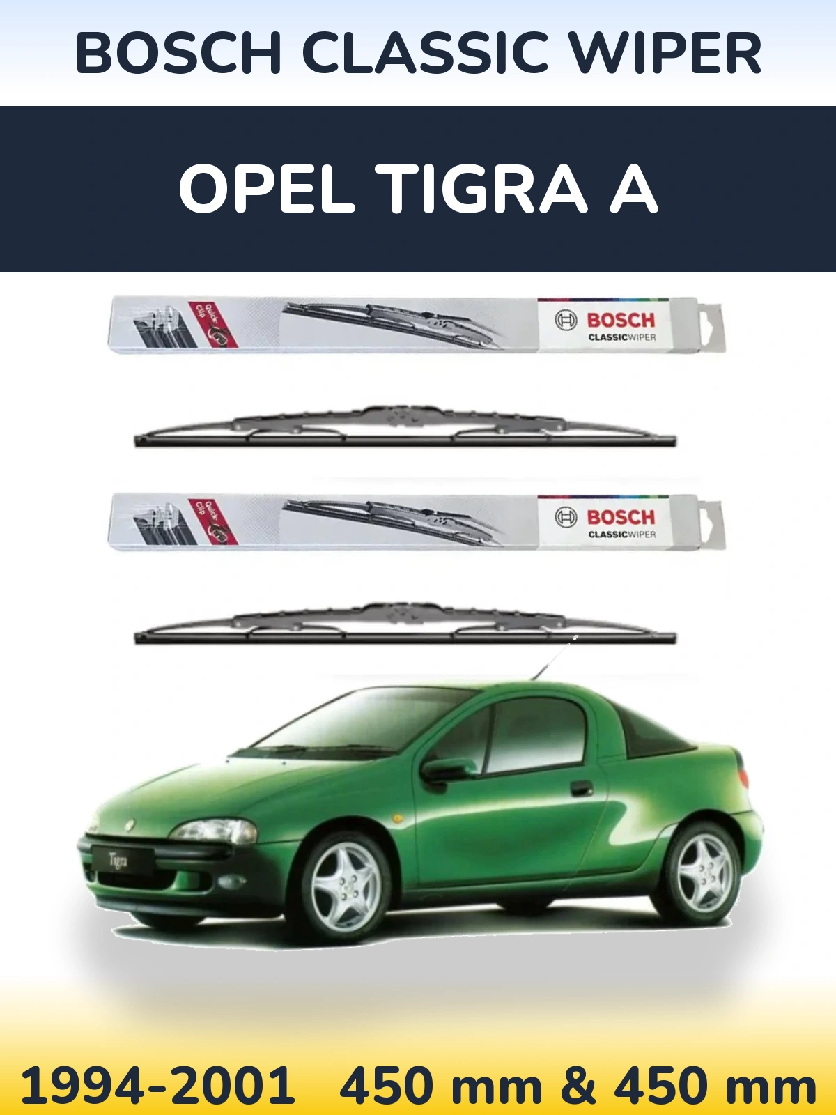 Sada předních stěračů BOSCH Classic Wiper 450 a 450 mm pro Opel Tigra A 1994-2001