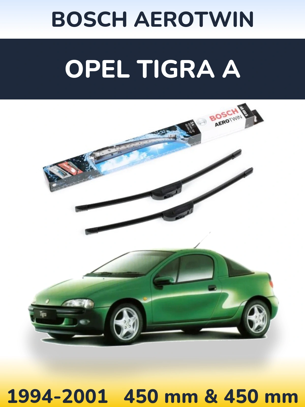 Sada předních stěračů BOSCH AeroTwin 450 a 450 mm pro Opel Tigra A 1994-2001