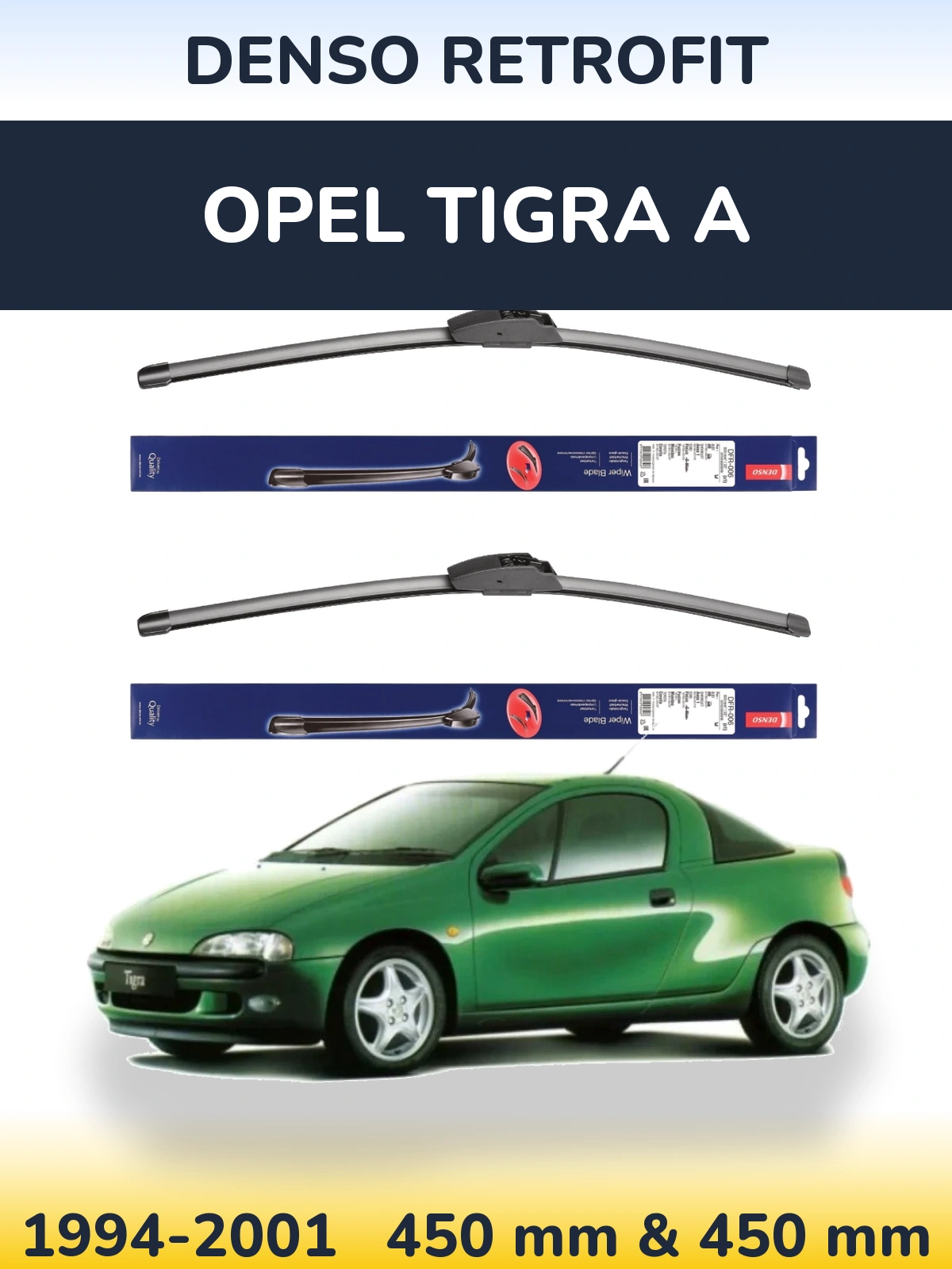 Sada předních stěračů Denso Retrofit 450 a 450 mm pro Opel Tigra A 1994-2001