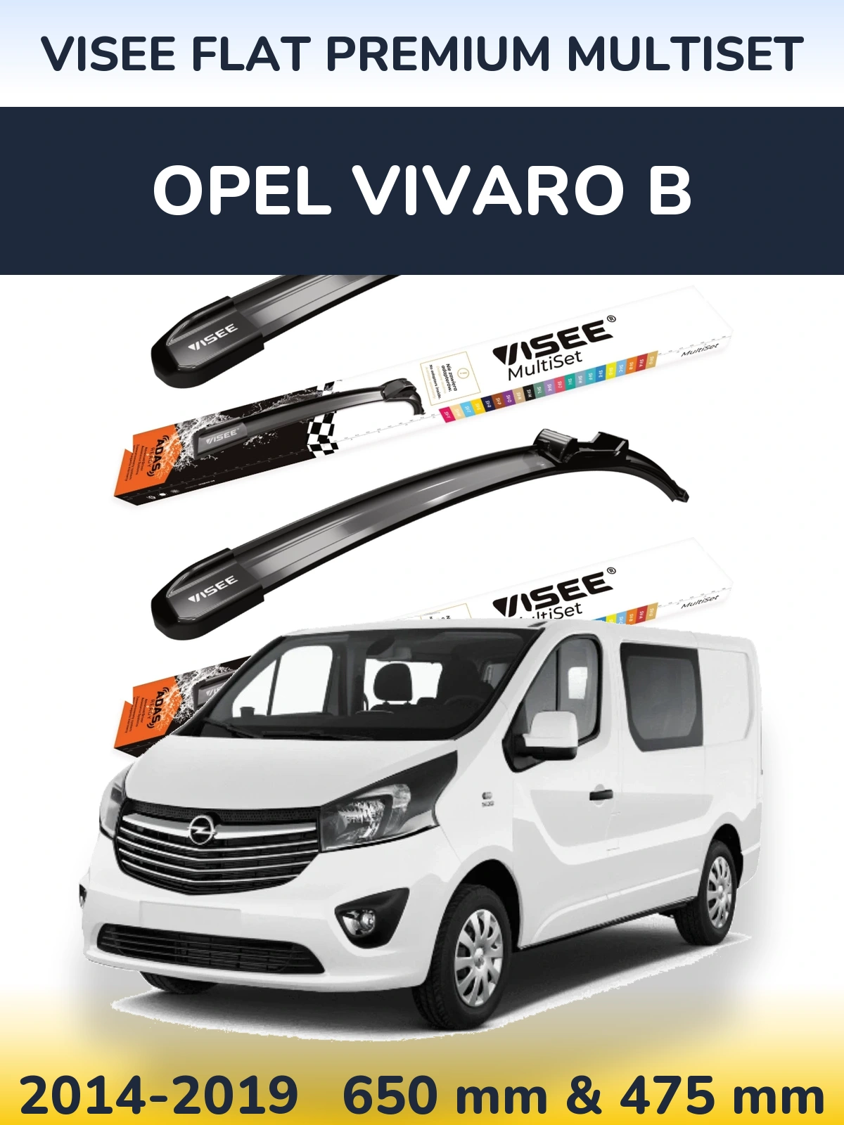 Sada předních stěračů VISEE FLAT PREMIUM MultiSet 650 a 475 mm pro Opel Vivaro B 2014-2019