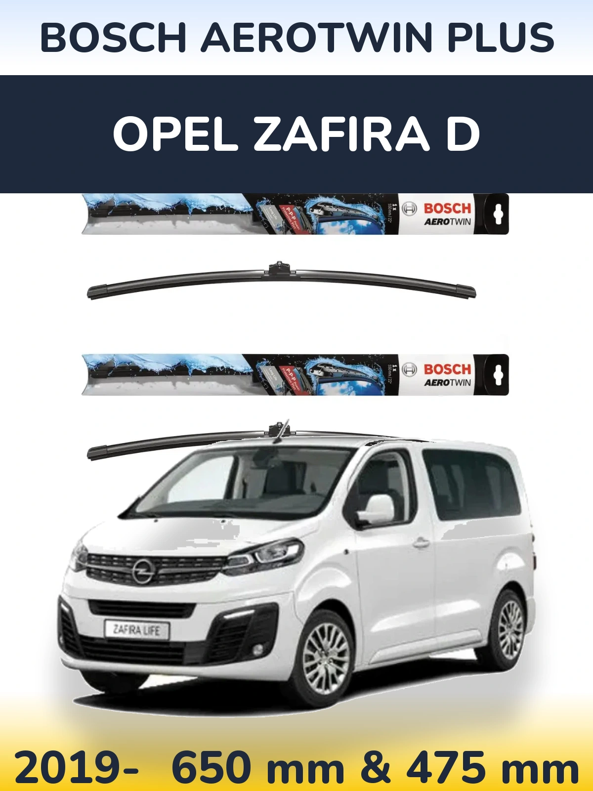 Sada předních stěračů BOSCH AeroTwin Plus 650 a 475 mm pro Opel Zafira D 2019-2026