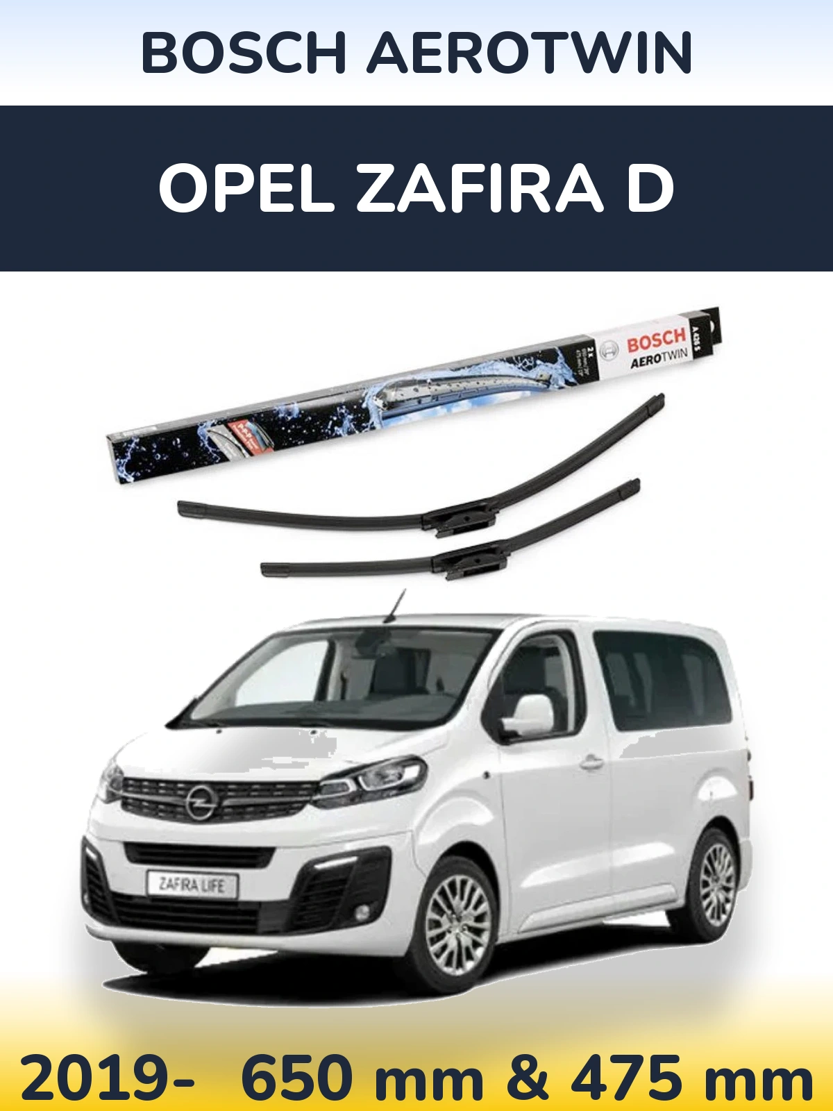 Sada předních stěračů BOSCH AeroTwin 650 a 475 mm pro Opel Zafira D 2019-2026