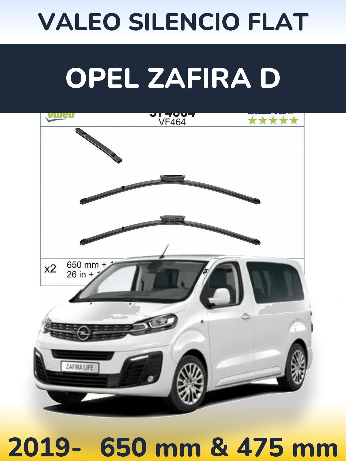 Sada předních stěračů Valeo Silencio Flat 650 a 450 mm pro Opel Zafira D 2019-2026