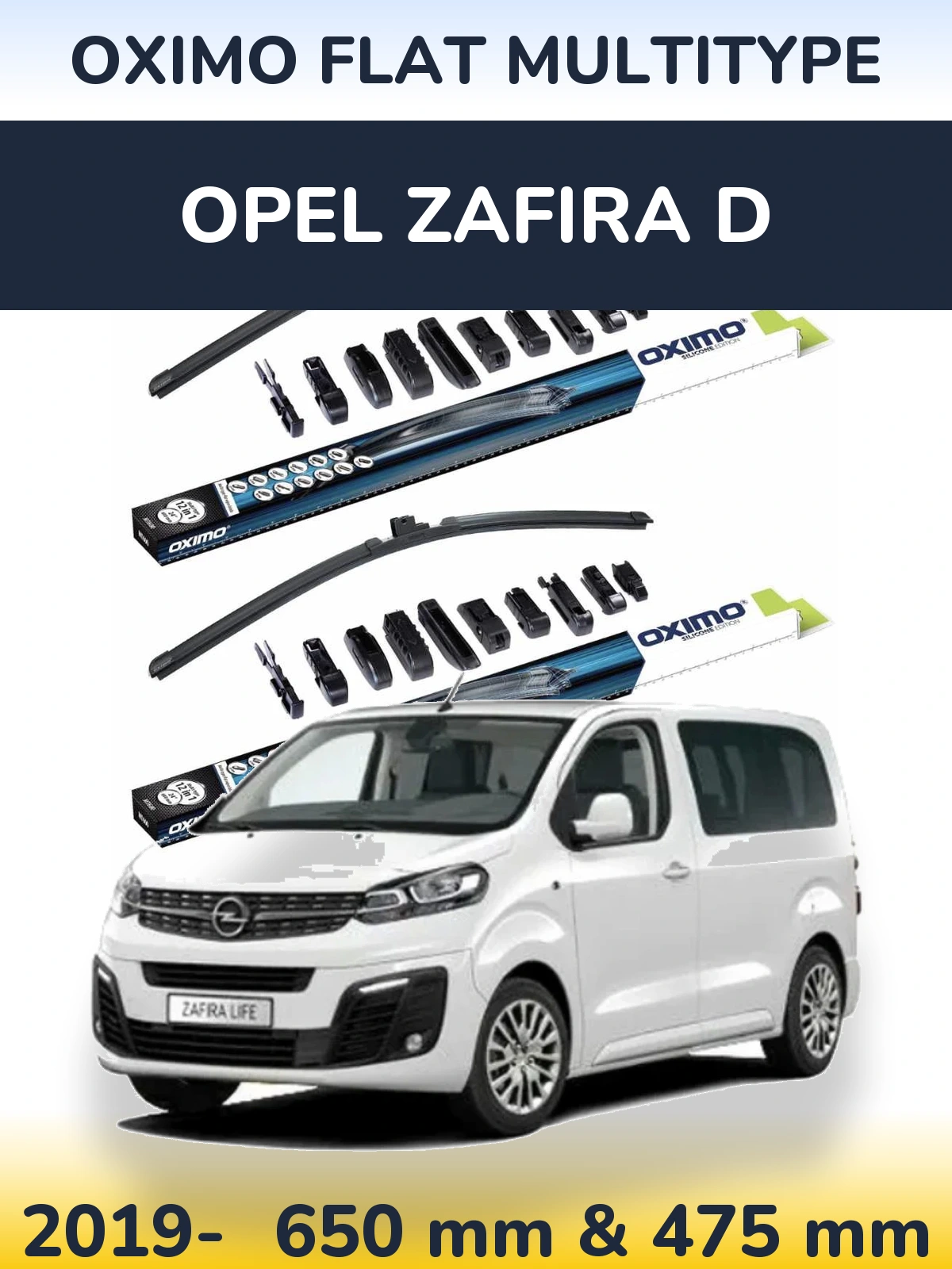 Sada předních stěračů Oximo Flat MultiType 650 a 475 mm pro Opel Zafira D 2019-2026