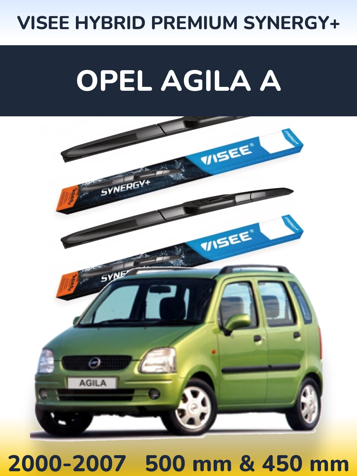 Sada předních stěračů VISEE HYBRID PREMIUM SYNERGY+ 500 a 450 mm pro Opel Agila A 2000-2007