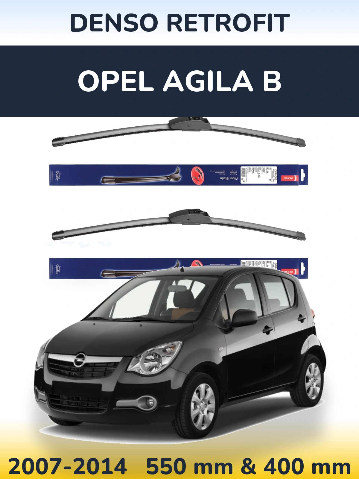 Sada předních stěračů Denso Retrofit 550 a 400 mm pro Opel Agila B 2007-2014