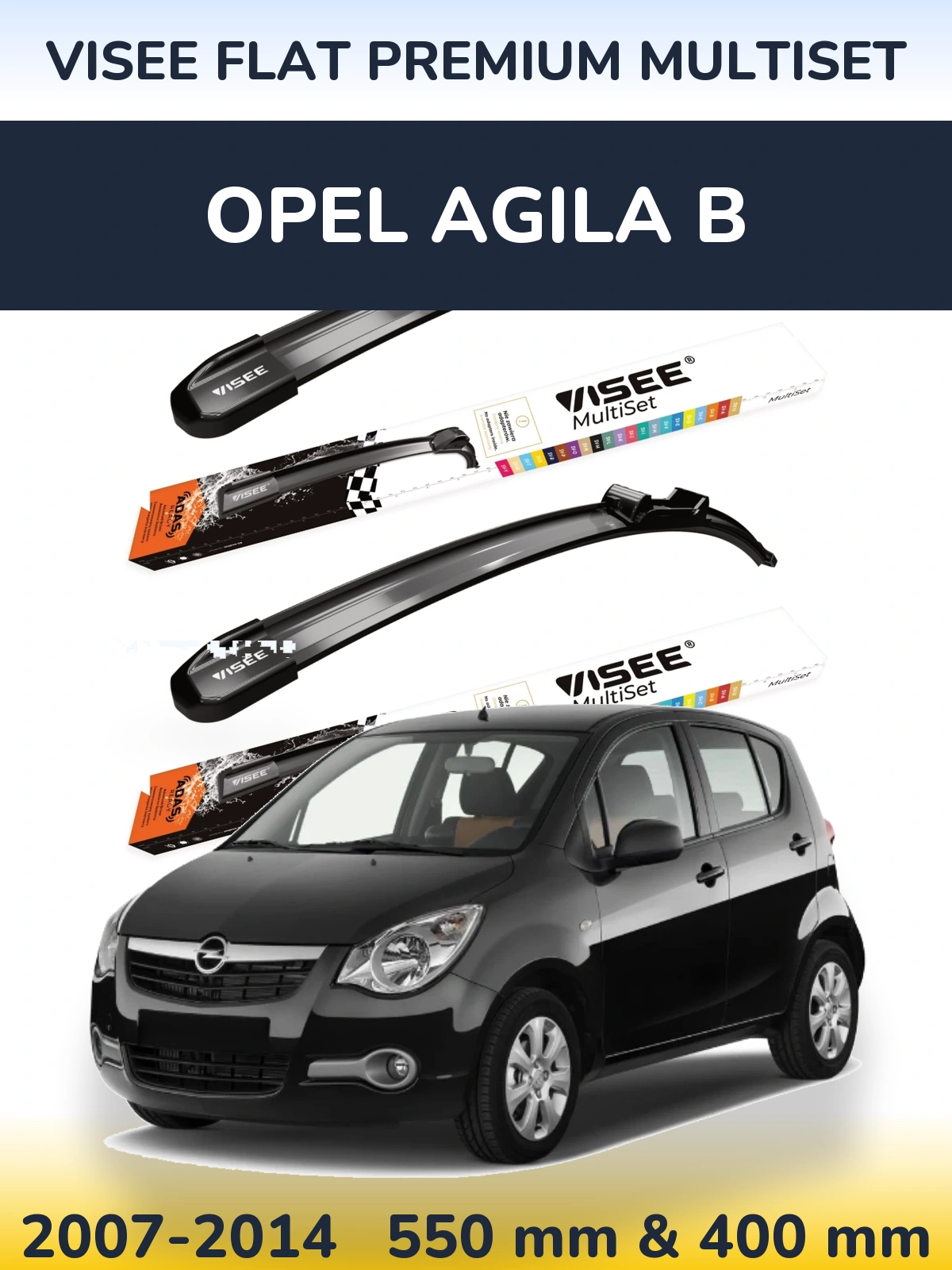 Sada předních stěračů VISEE FLAT PREMIUM MultiSet 550 a 400 mm pro Opel Agila B 2007-2014