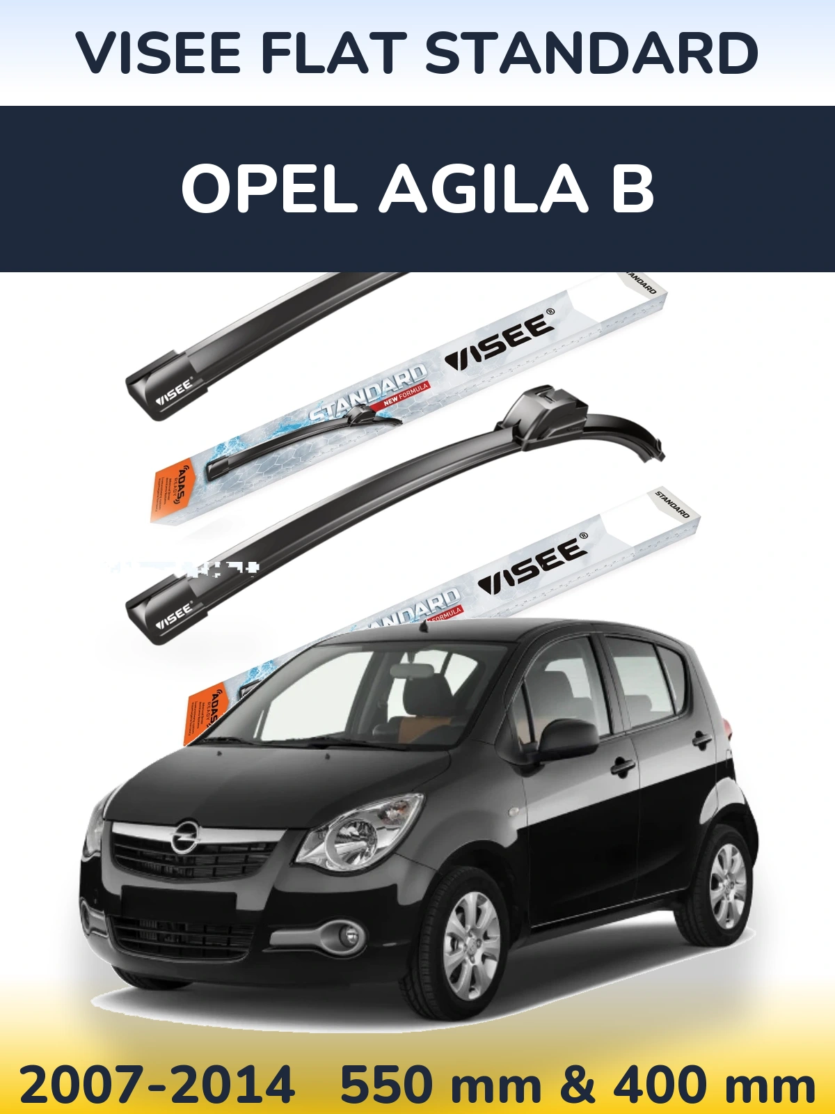 Sada předních stěračů VISEE FLAT STANDARD 550 a 400 mm pro Opel Agila B 2007-2014