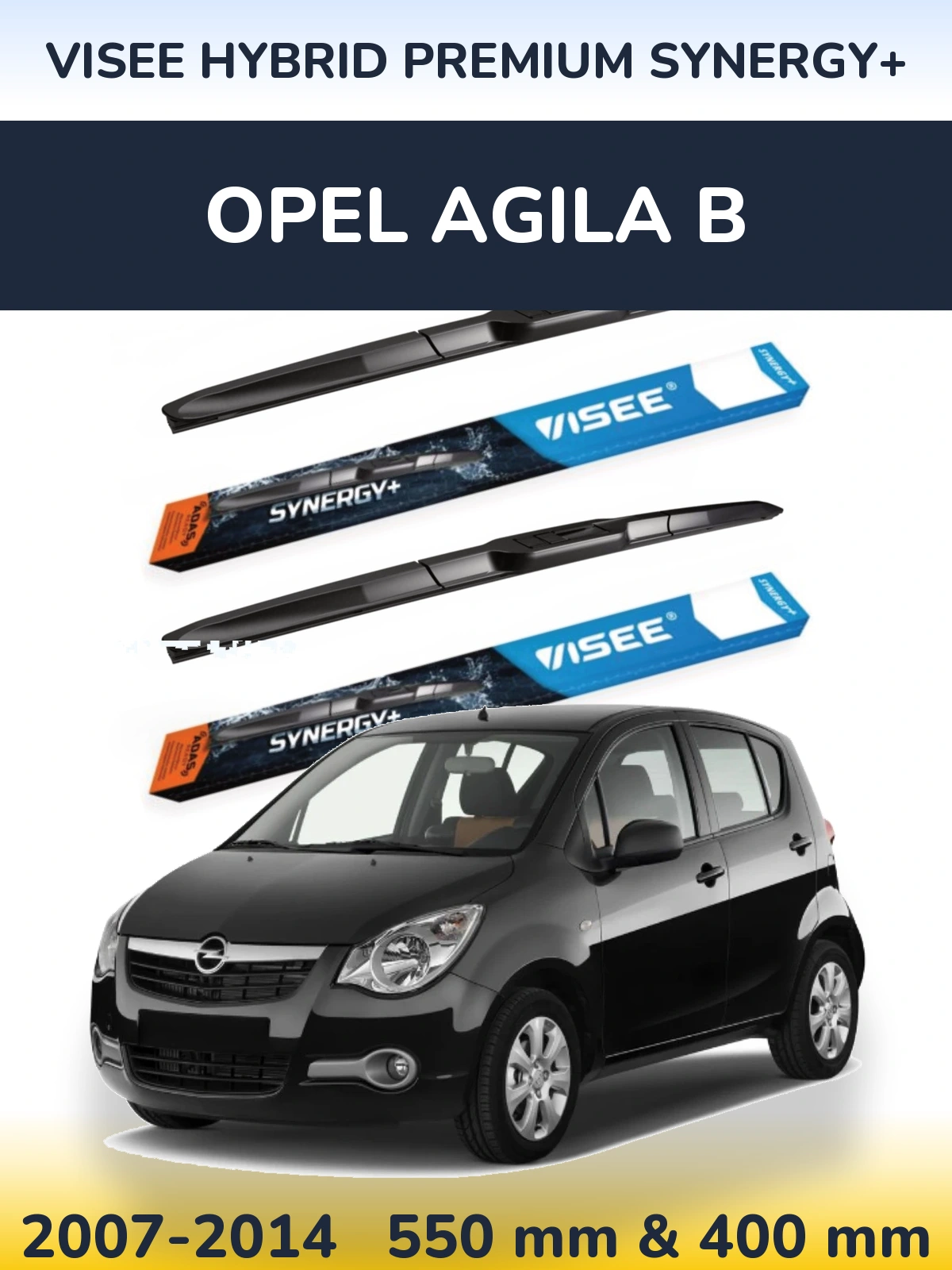 Sada předních stěračů VISEE HYBRID PREMIUM SYNERGY+ 550 a 400 mm pro Opel Agila B 2007-2014