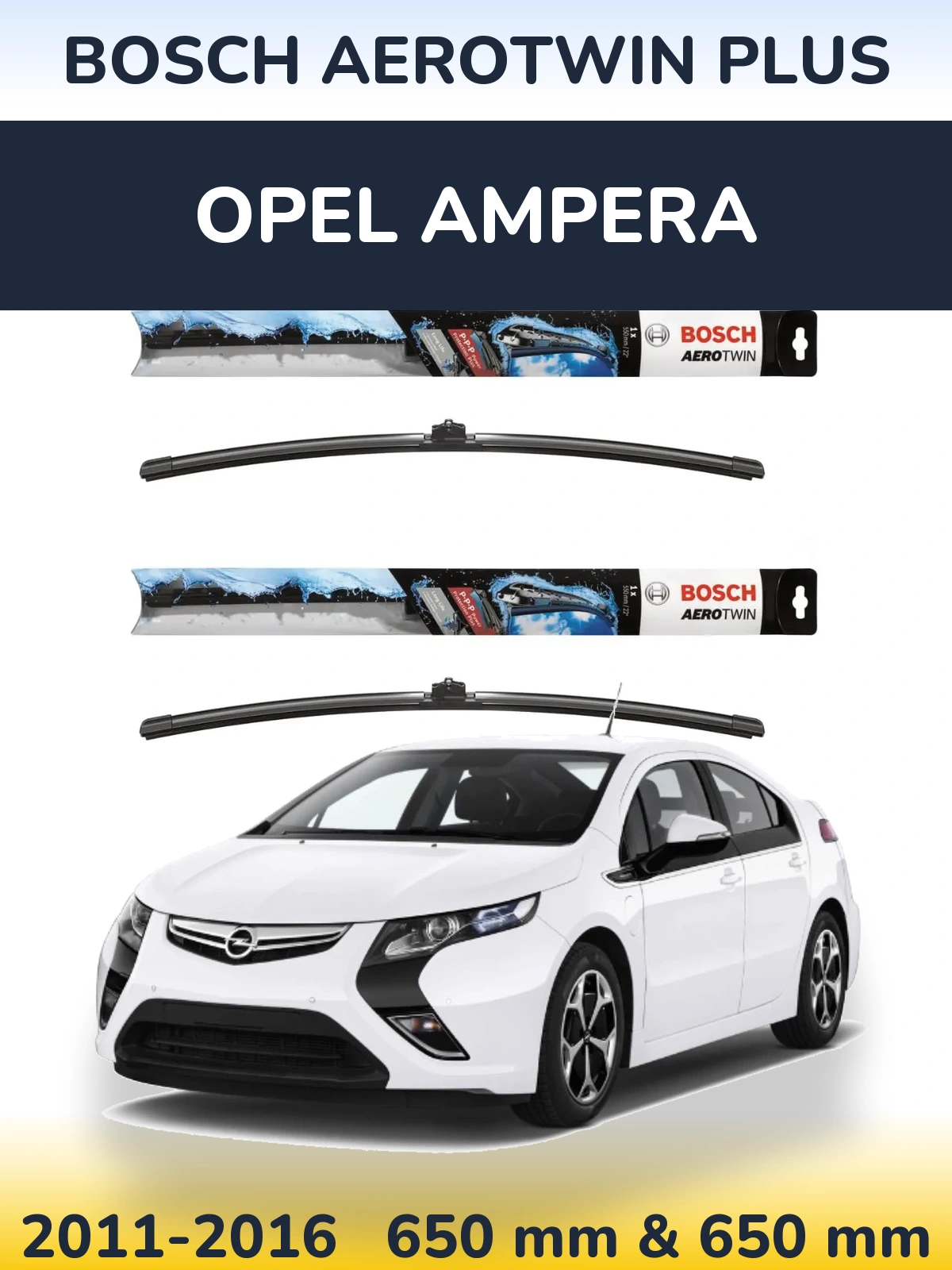 Sada předních stěračů BOSCH AeroTwin Plus 650 a 650 mm pro Opel Ampera 2011-2016