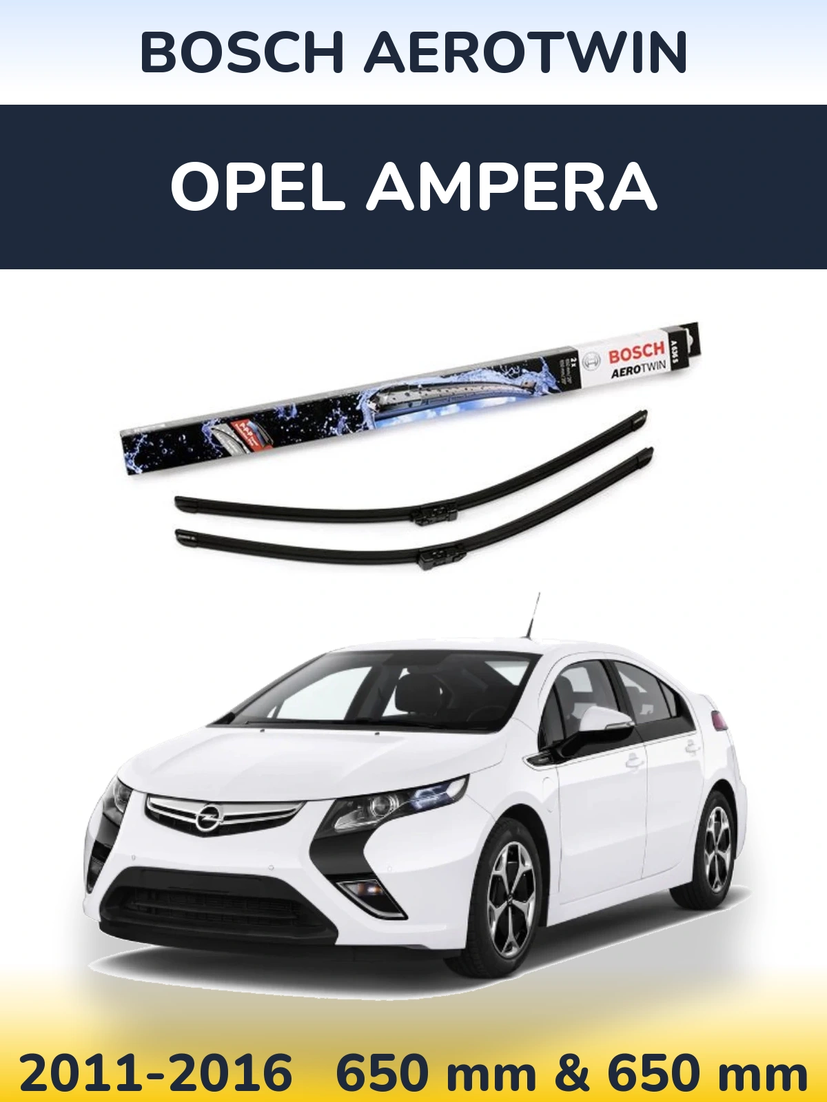 Sada předních stěračů BOSCH AeroTwin 650 a 650 mm pro Opel Ampera 2011-2016