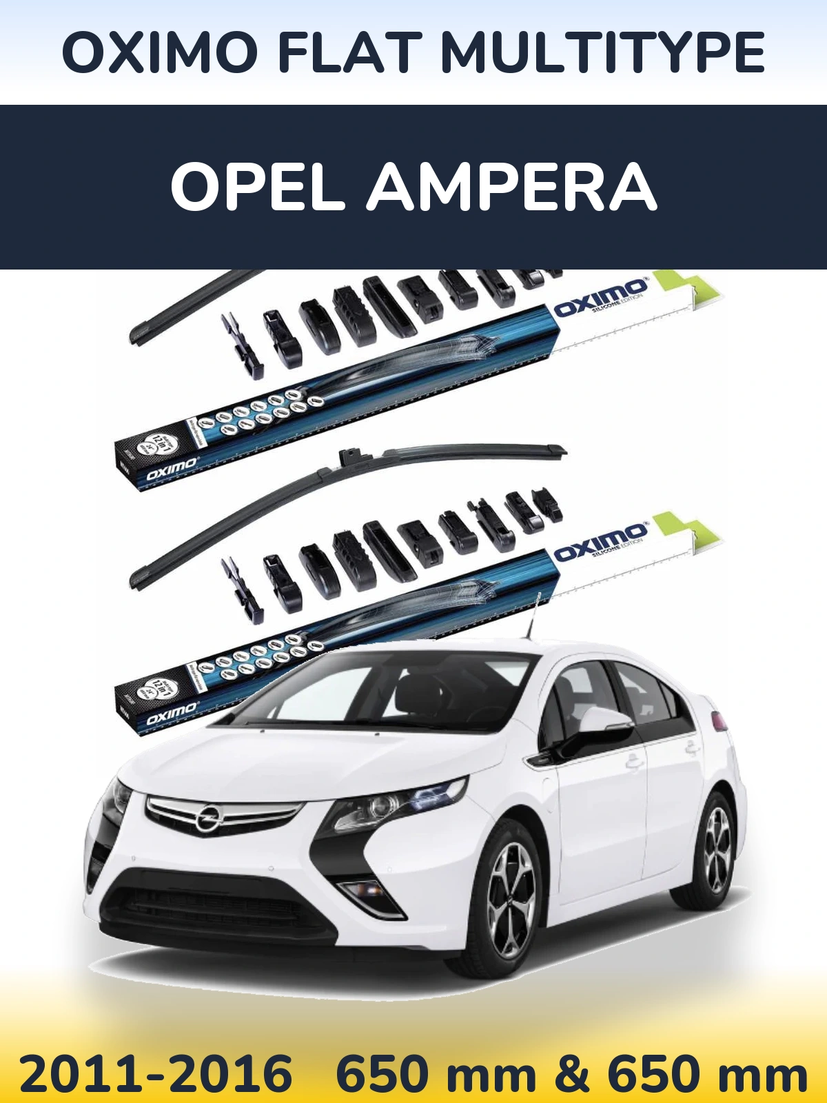 Sada předních stěračů Oximo Flat MultiType 650 a 650 mm pro Opel Ampera 2011-2016