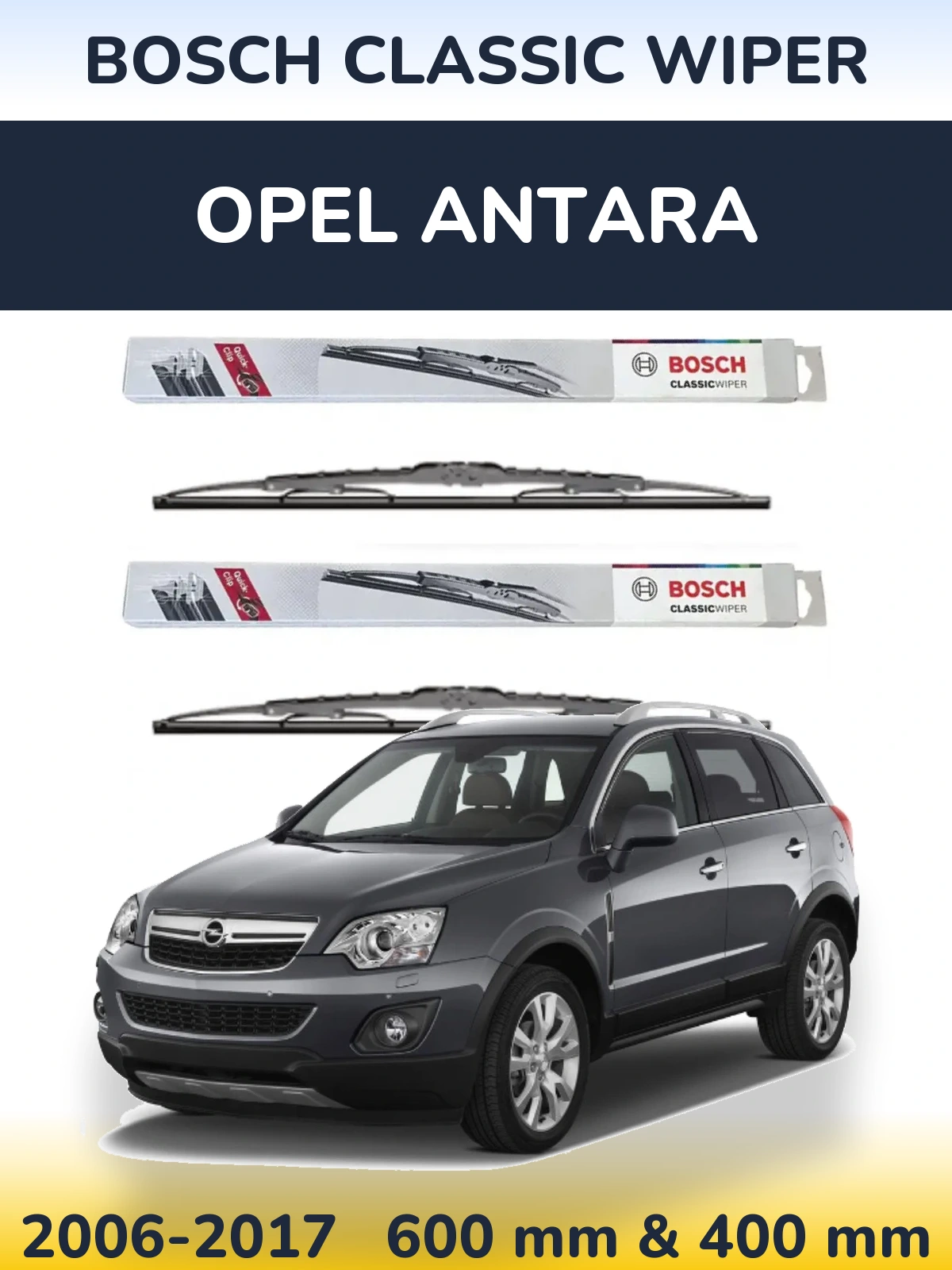 Sada předních stěračů BOSCH Classic Wiper 600 a 400 mm pro Opel Antara 2006-2017