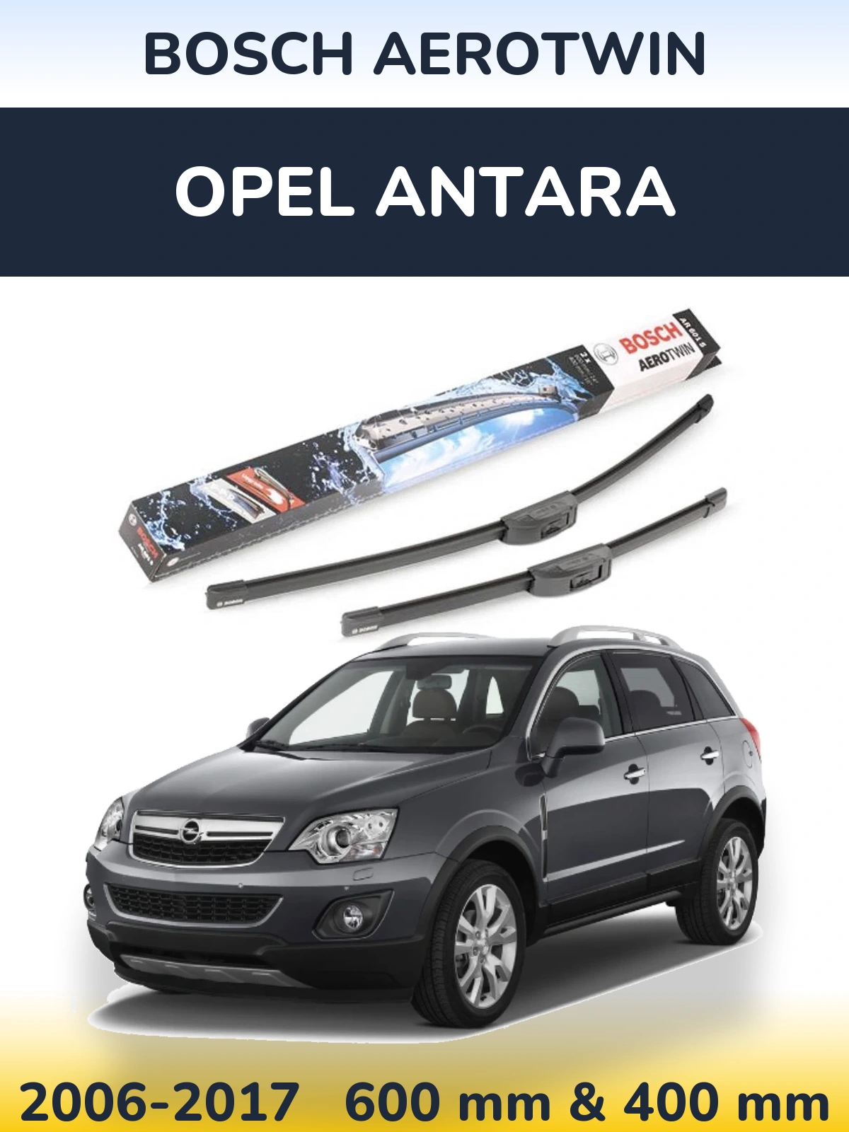 Sada předních stěračů BOSCH AeroTwin 600 a 400 mm pro Opel Antara 2006-2017