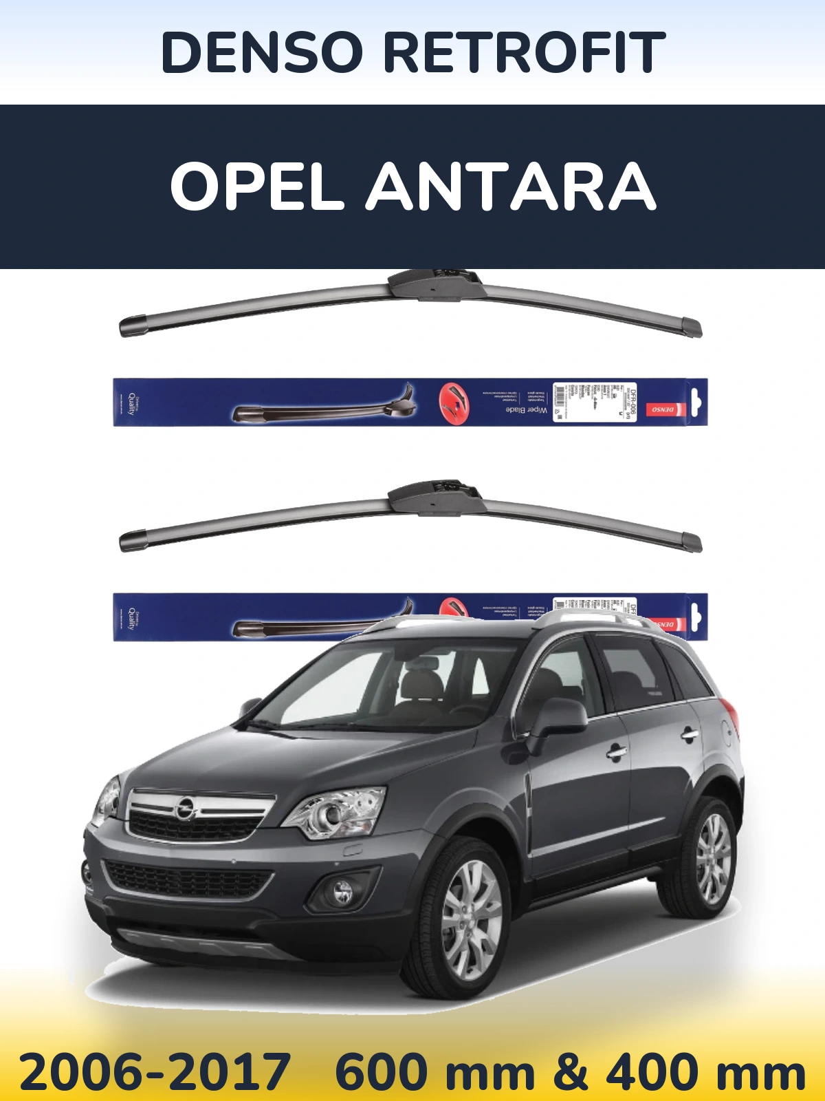 Sada předních stěračů Denso Retrofit 600 a 400 mm pro Opel Antara 2006-2017