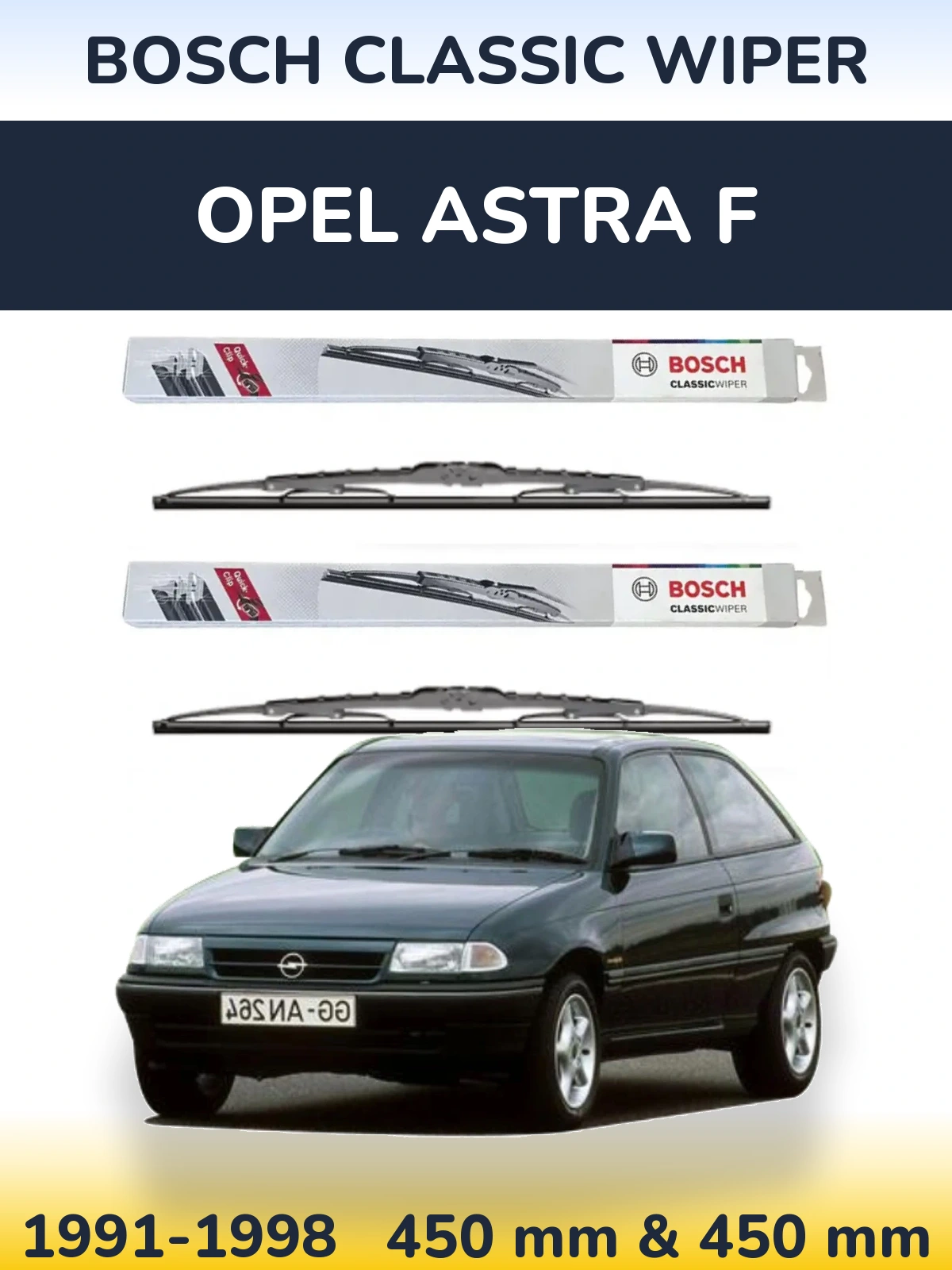 Sada předních stěračů BOSCH Classic Wiper 450 a 450 mm pro Opel Astra F 1991-1998