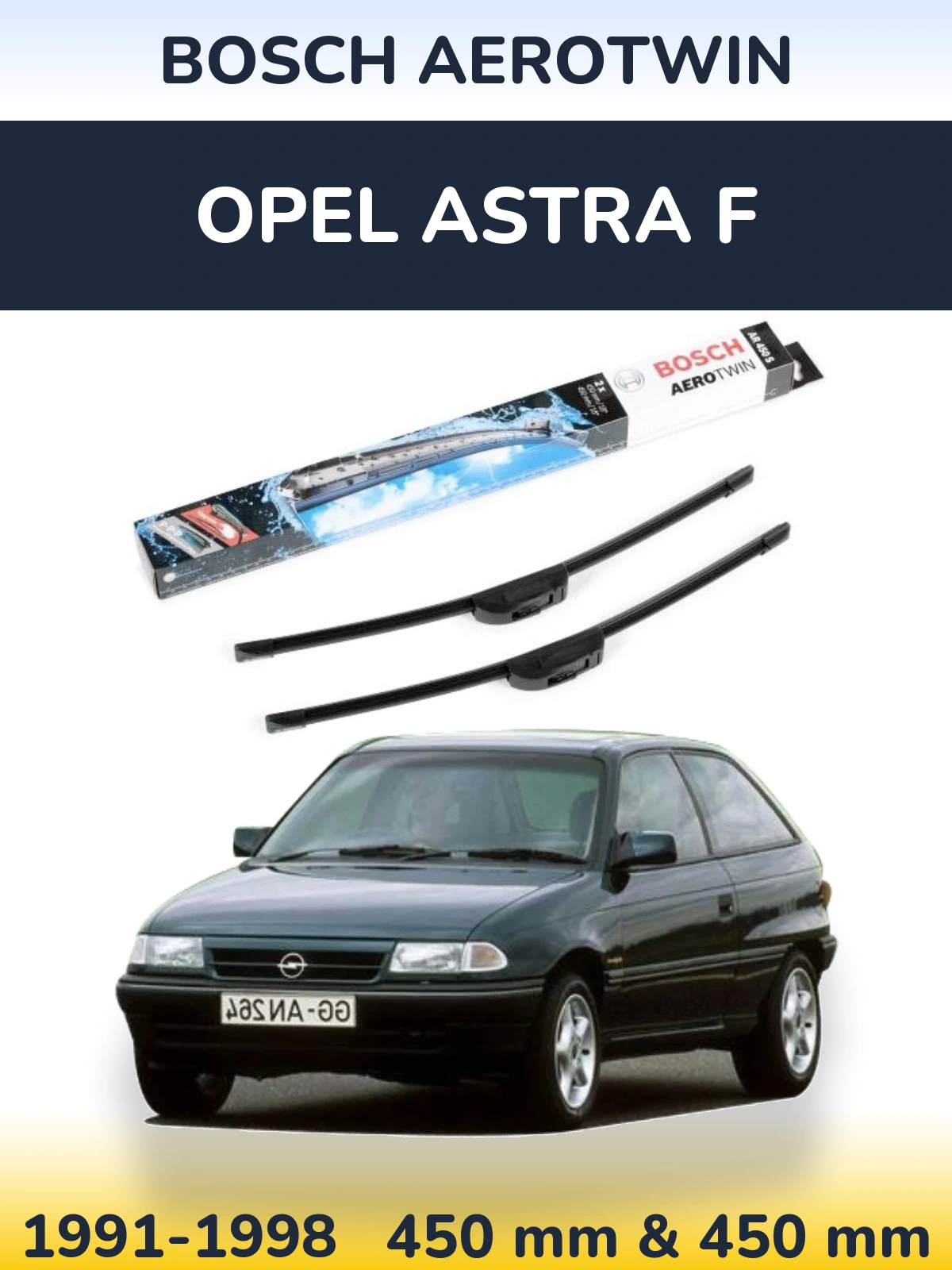 Sada předních stěračů BOSCH AeroTwin 450 a 450 mm pro Opel Astra F 1991-1998