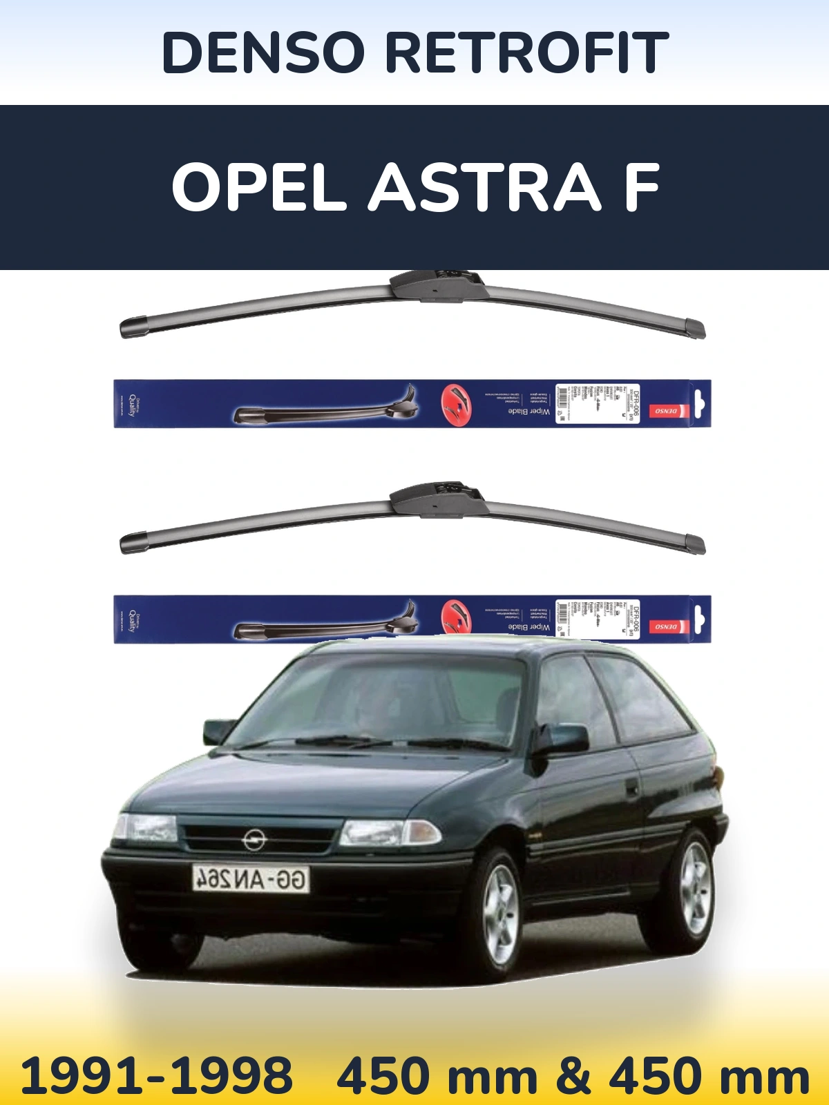 Sada předních stěračů Denso Retrofit 450 a 450 mm pro Opel Astra F 1991-1998