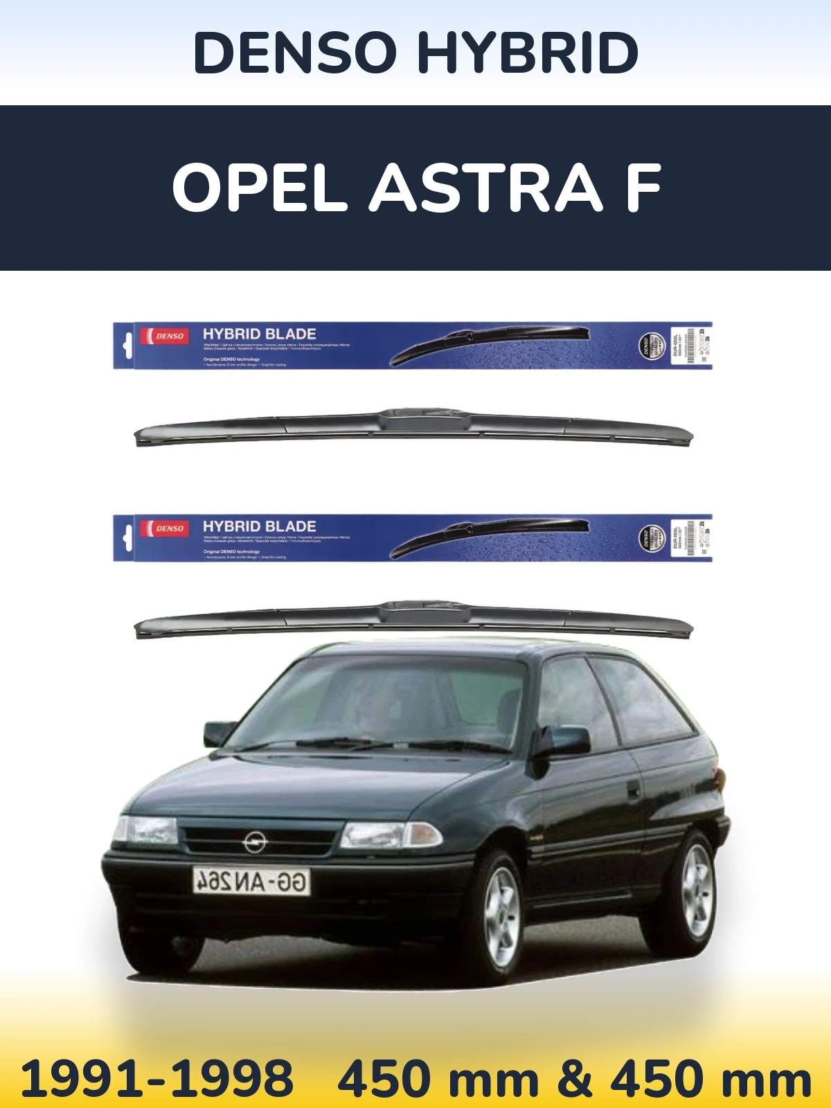 Sada předních stěračů Denso Hybrid 450 a 450 mm pro Opel Astra F 1991-1998
