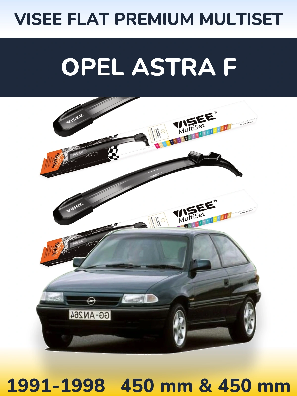 Sada předních stěračů VISEE FLAT PREMIUM MultiSet 450 a 450 mm pro Opel Astra F 1991-1998