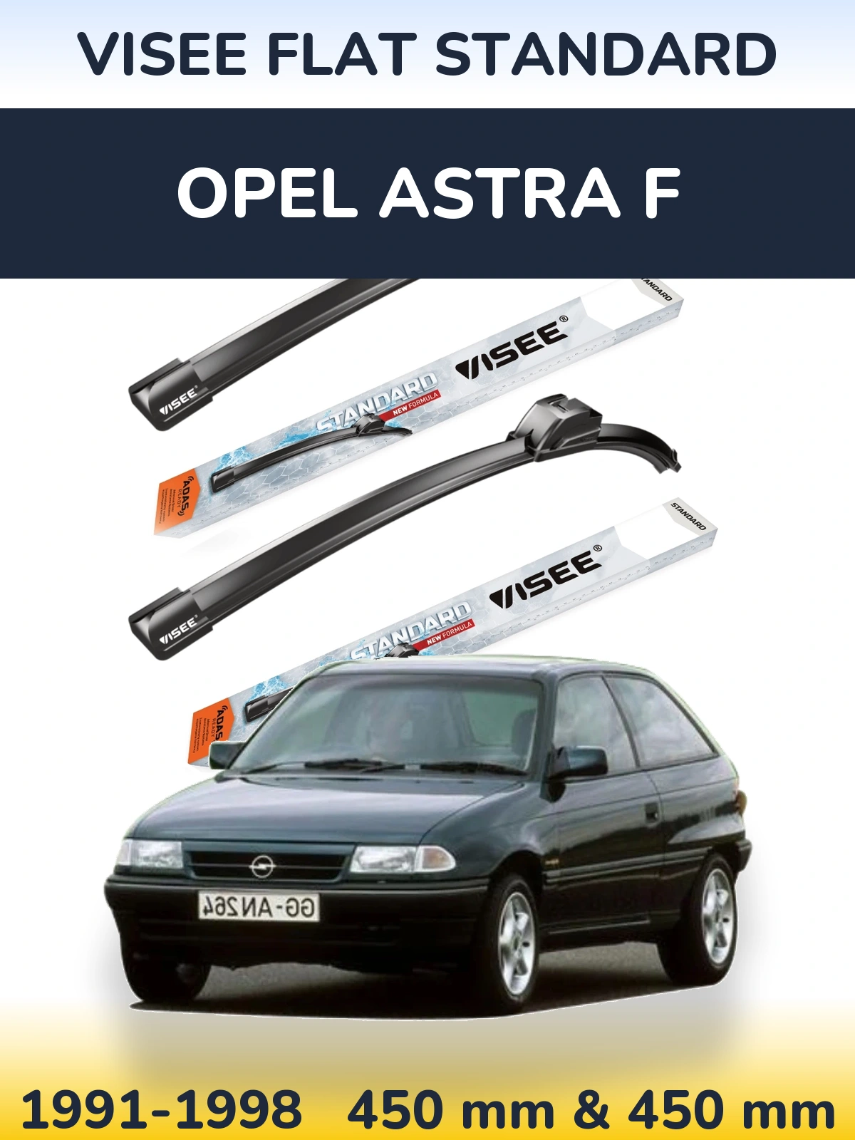 Sada předních stěračů VISEE FLAT STANDARD 450 a 450 mm pro Opel Astra F 1991-1998