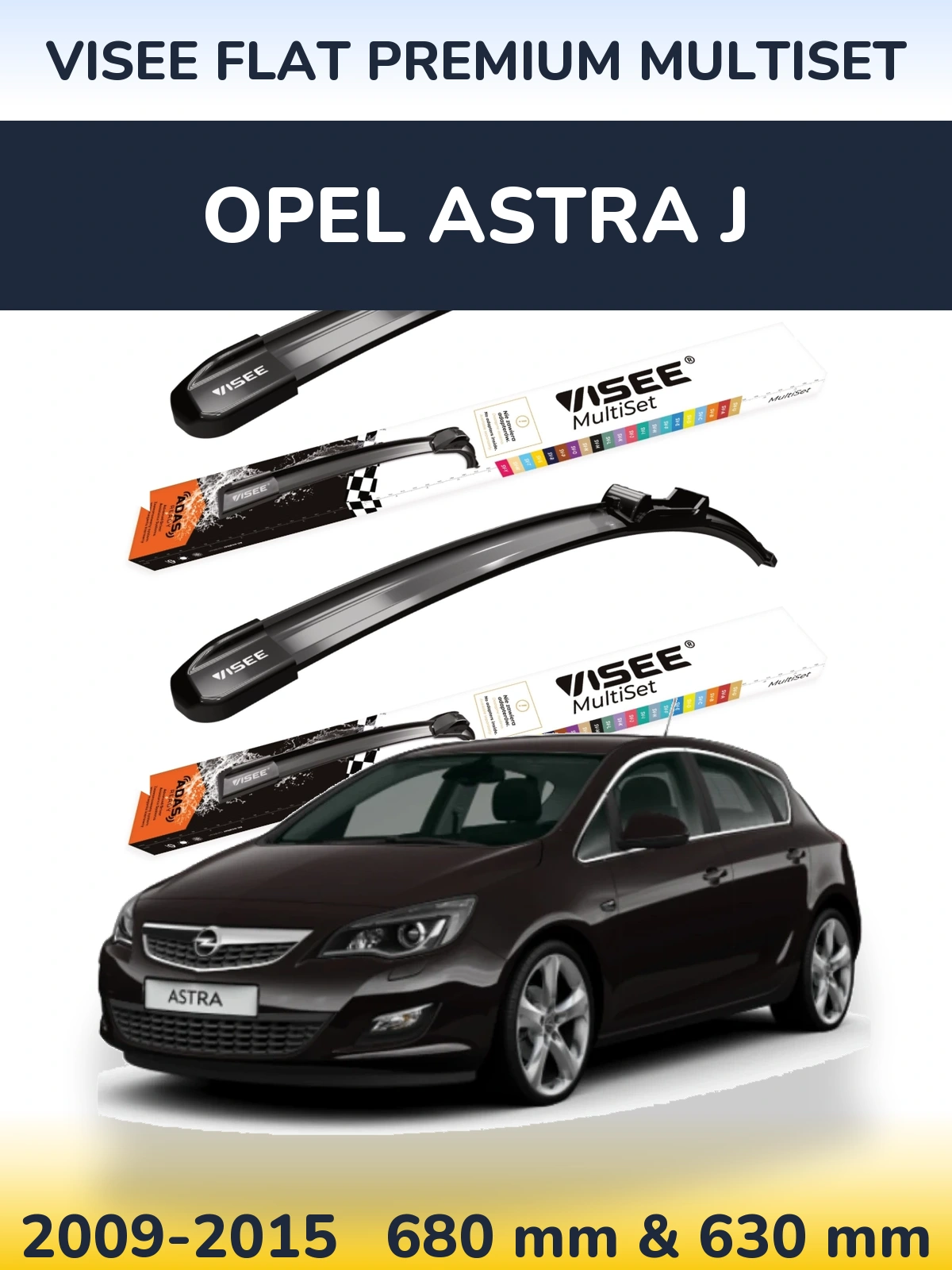 Sada předních stěračů VISEE FLAT PREMIUM MultiSet 680 a 630 mm pro Opel Astra J 2009-2015