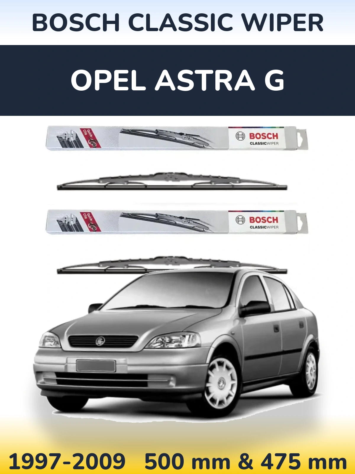Sada předních stěračů BOSCH Classic Wiper 500 a 475 mm pro Opel Astra G 1997-2009