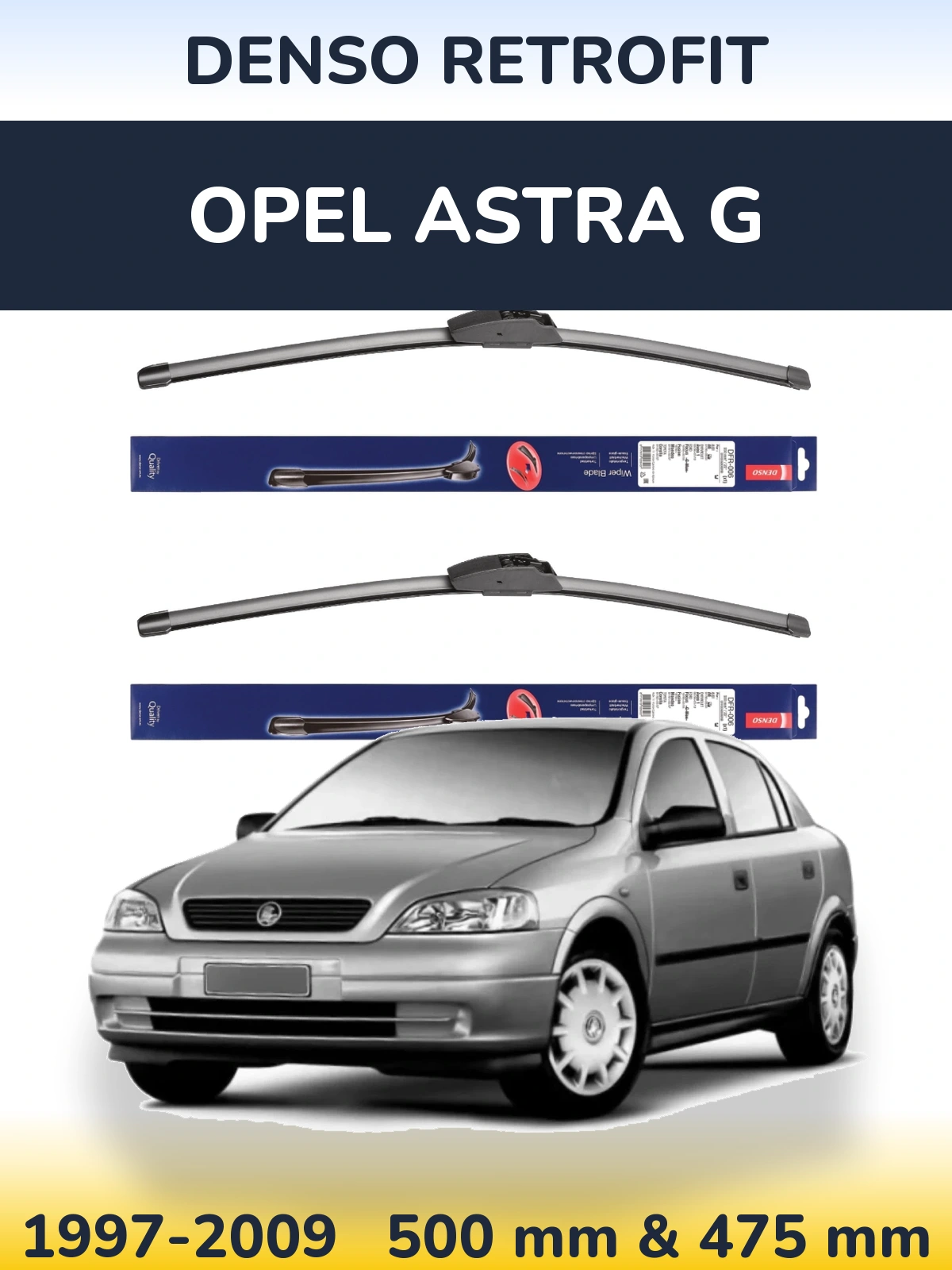 Sada předních stěračů Denso Retrofit 500 a 475 mm pro Opel Astra G 1997-2009