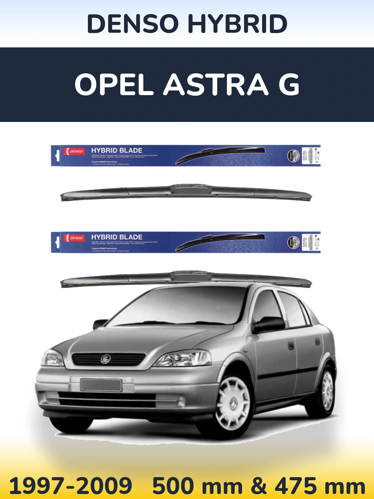 Sada předních stěračů Denso Hybrid 500 a 475 mm pro Opel Astra G 1997-2009
