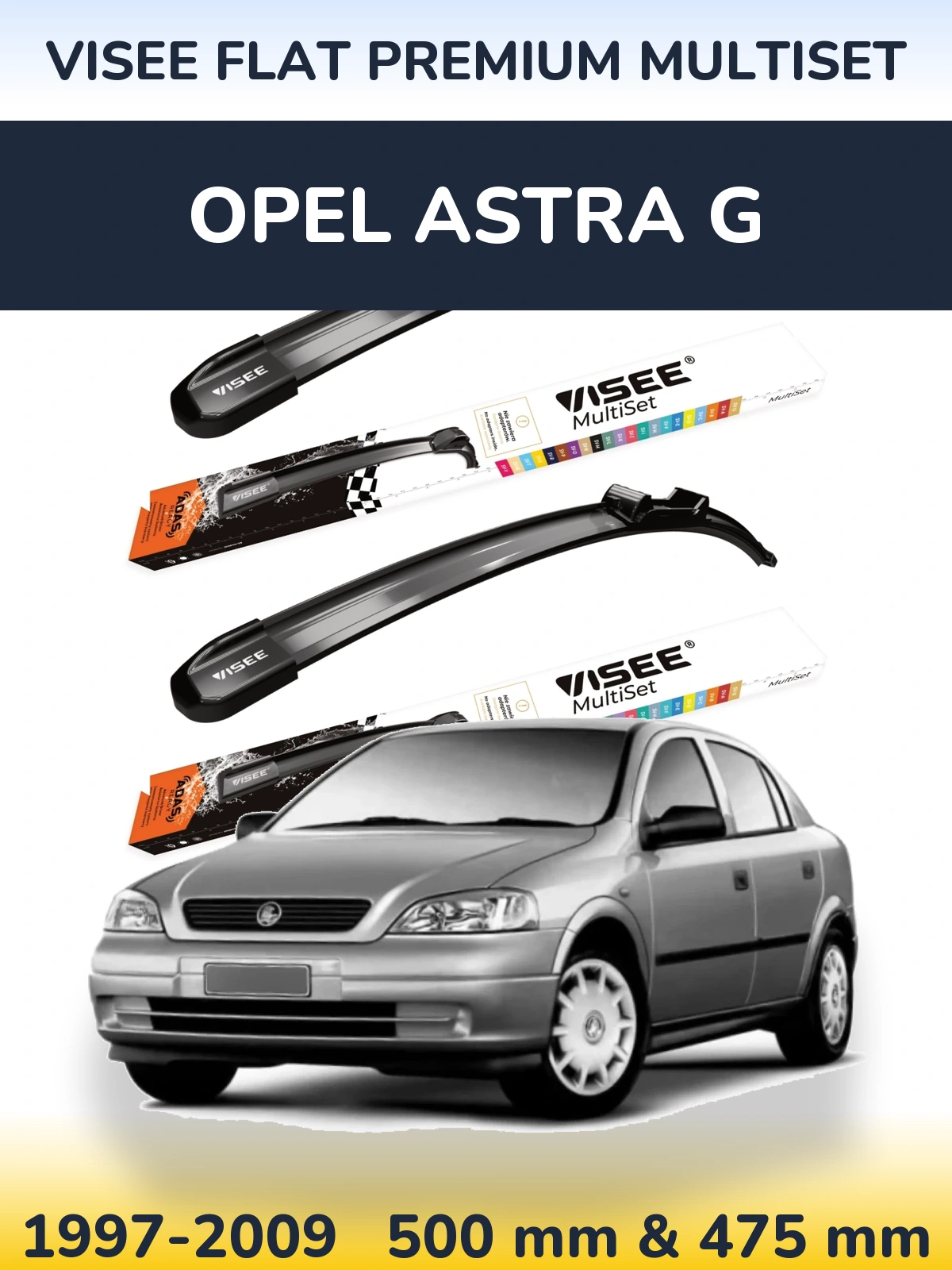 Sada předních stěračů VISEE FLAT PREMIUM MultiSet 500 a 475 mm pro Opel Astra G 1997-2009