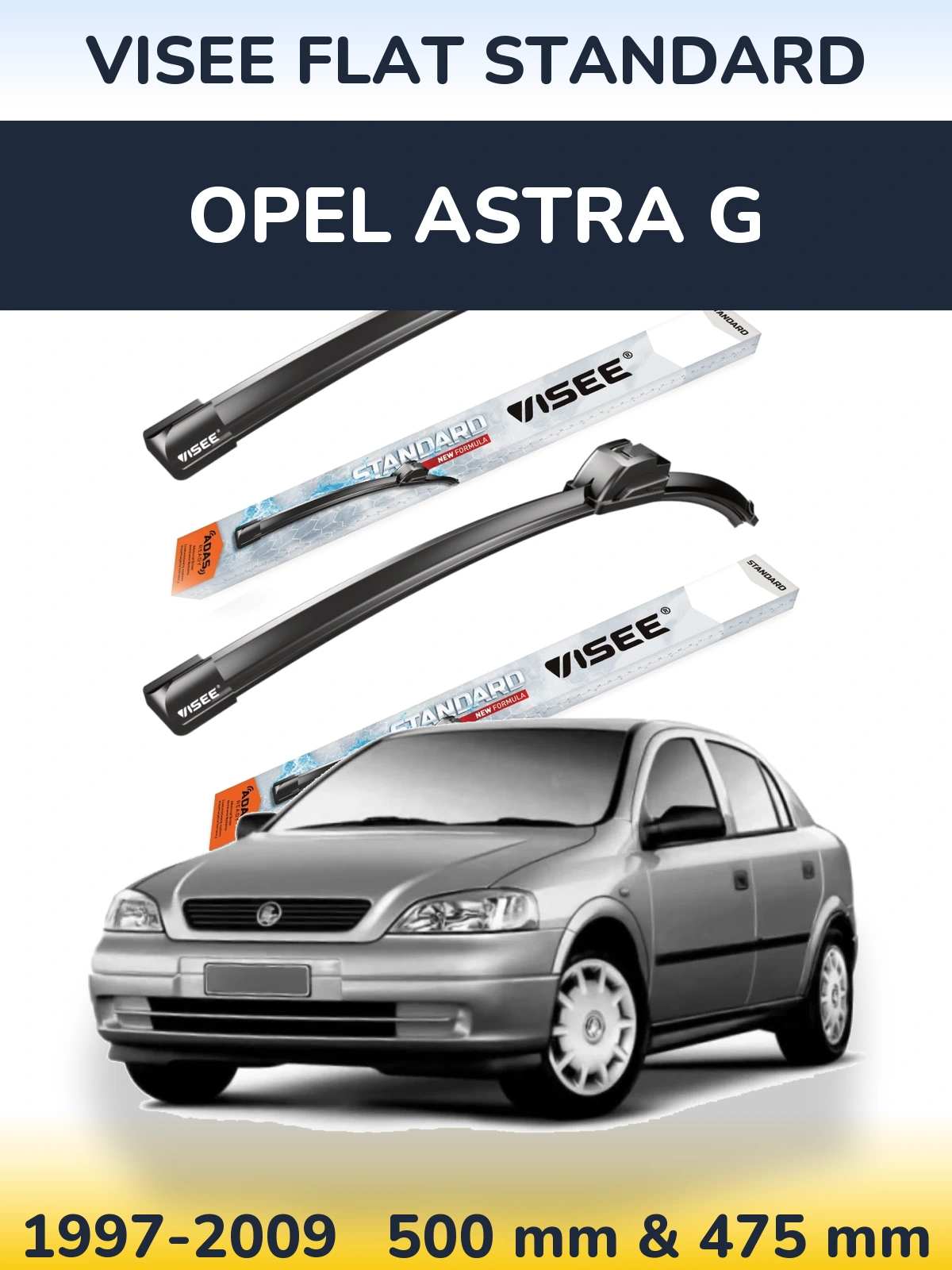 Sada předních stěračů VISEE FLAT STANDARD 500 a 475 mm pro Opel Astra G 1997-2009