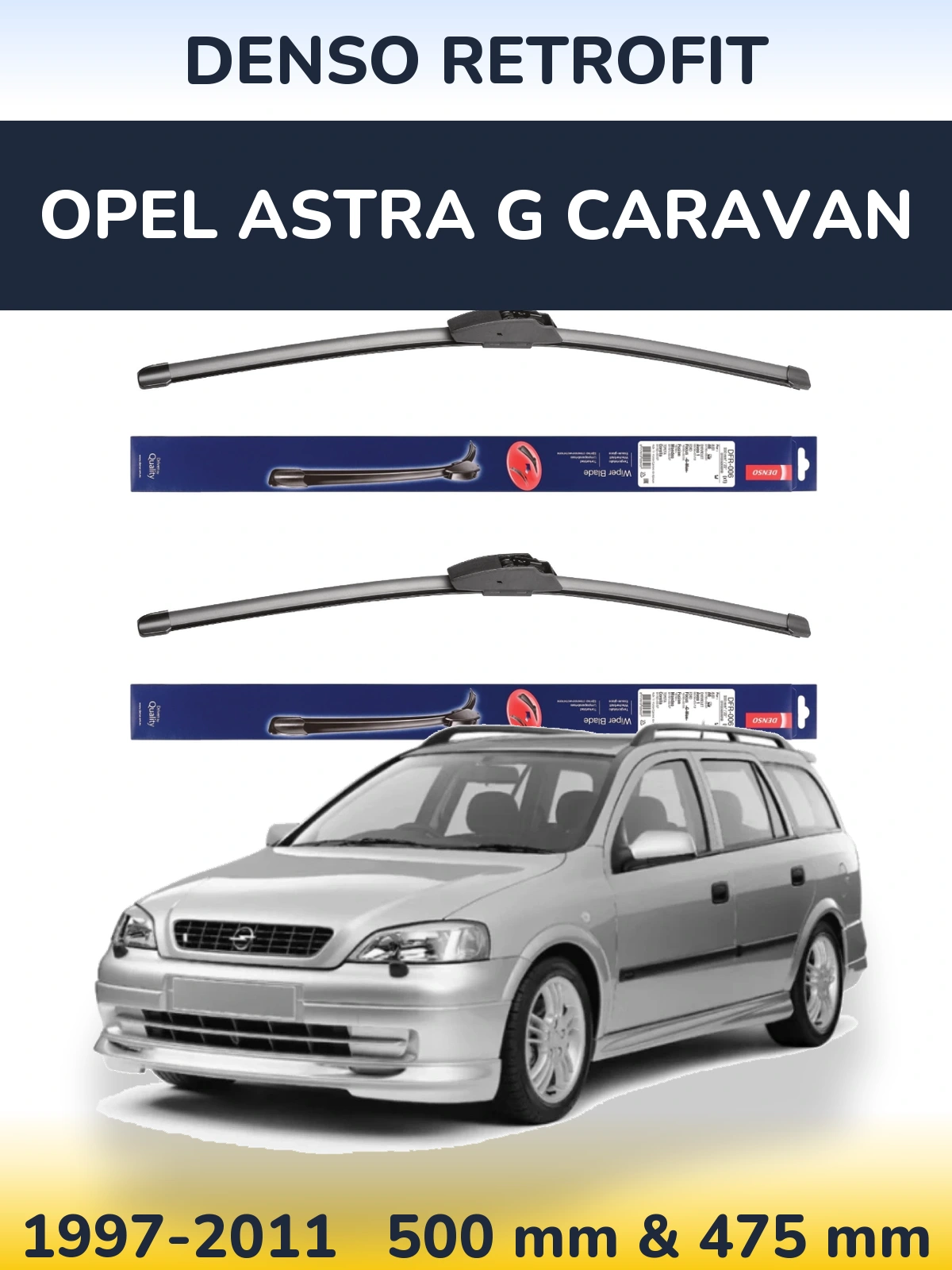 Sada předních stěračů Denso Retrofit 500 a 475 mm pro Opel Astra G Caravan 1997-2011