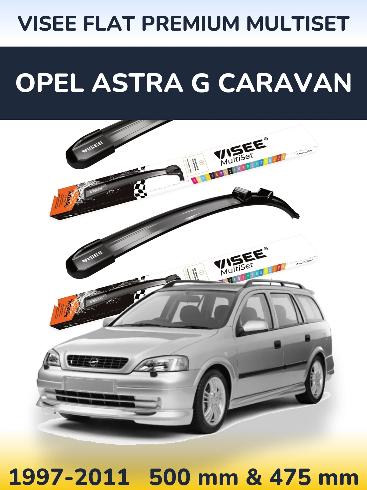 Комплект передніх щіток VISEE FLAT PREMIUM MultiSet 500 & 475 мм для Opel Astra G Caravan 1997-2011