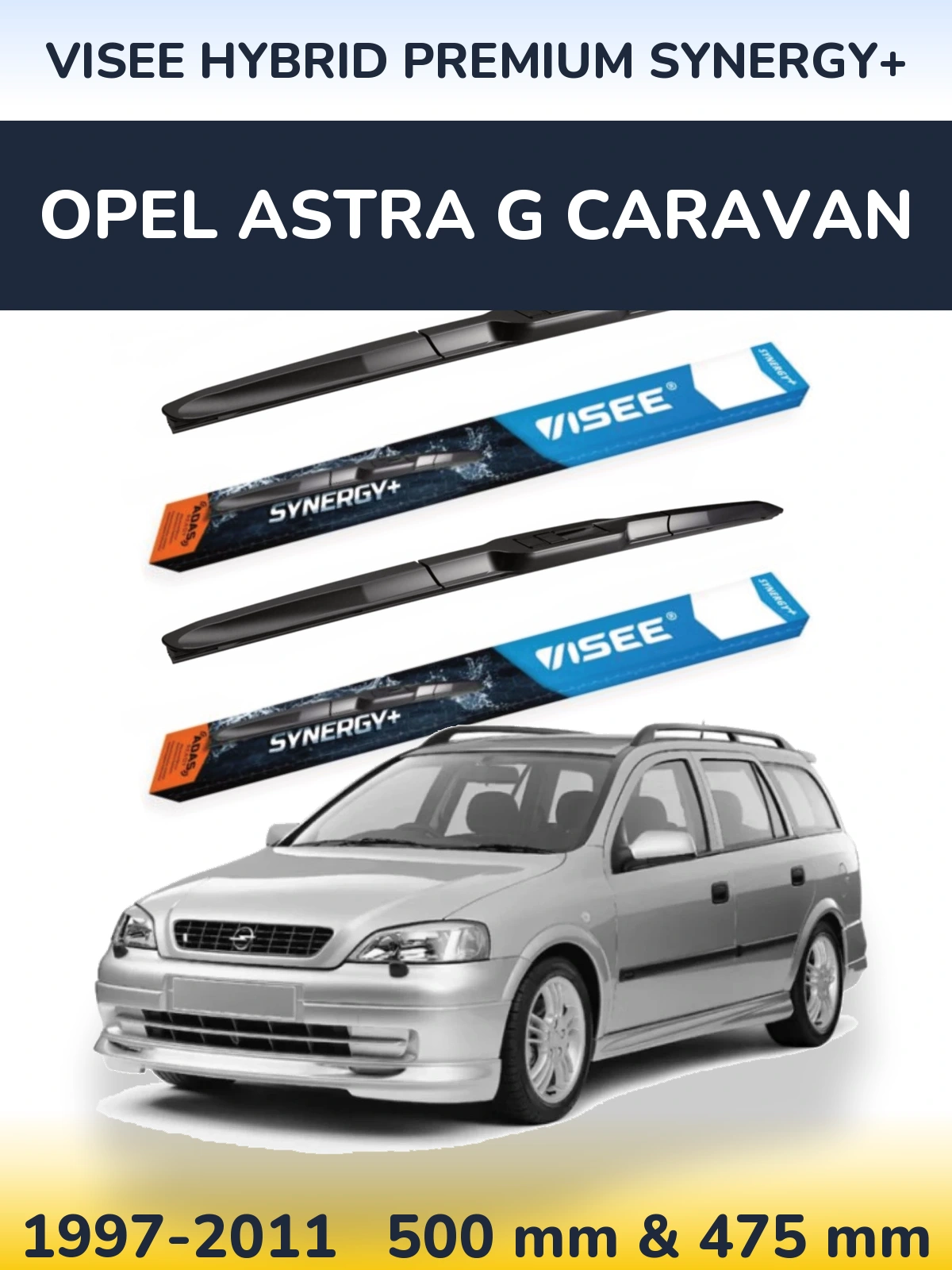 Sada předních stěračů VISEE HYBRID PREMIUM SYNERGY+ 500 a 475 mm pro Opel Astra G Caravan 1997-2011