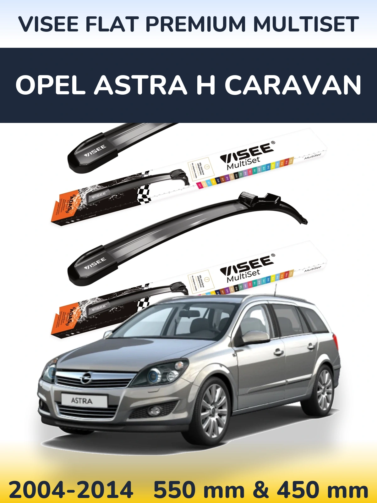 Sada předních stěračů VISEE FLAT PREMIUM MultiSet 550 a 450 mm pro Opel Astra H Caravan 2004-2014