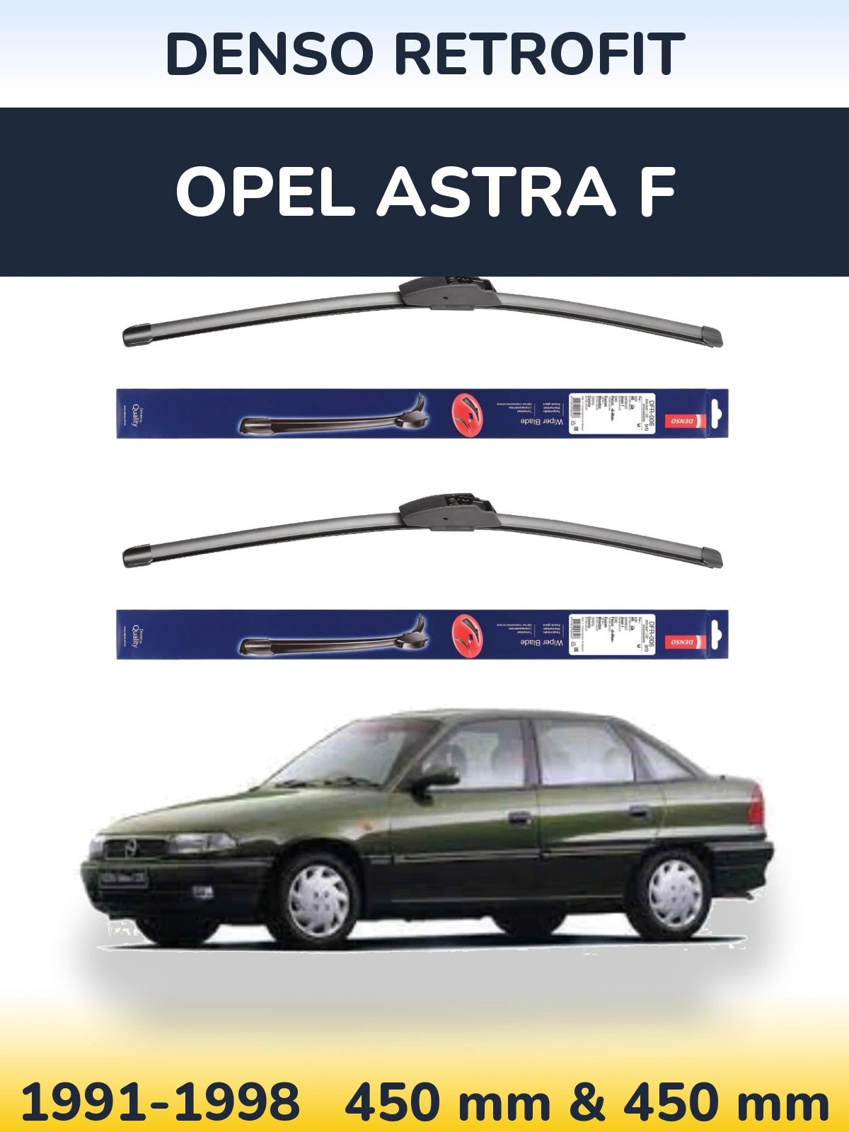 Sada předních stěračů Denso Retrofit 450 a 450 mm pro Opel Astra F 1991-1998