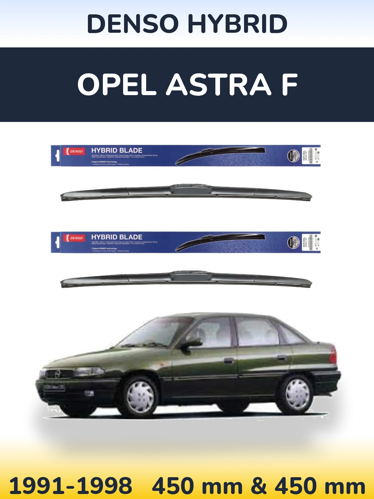 Sada předních stěračů Denso Hybrid 450 a 450 mm pro Opel Astra F 1991-1998
