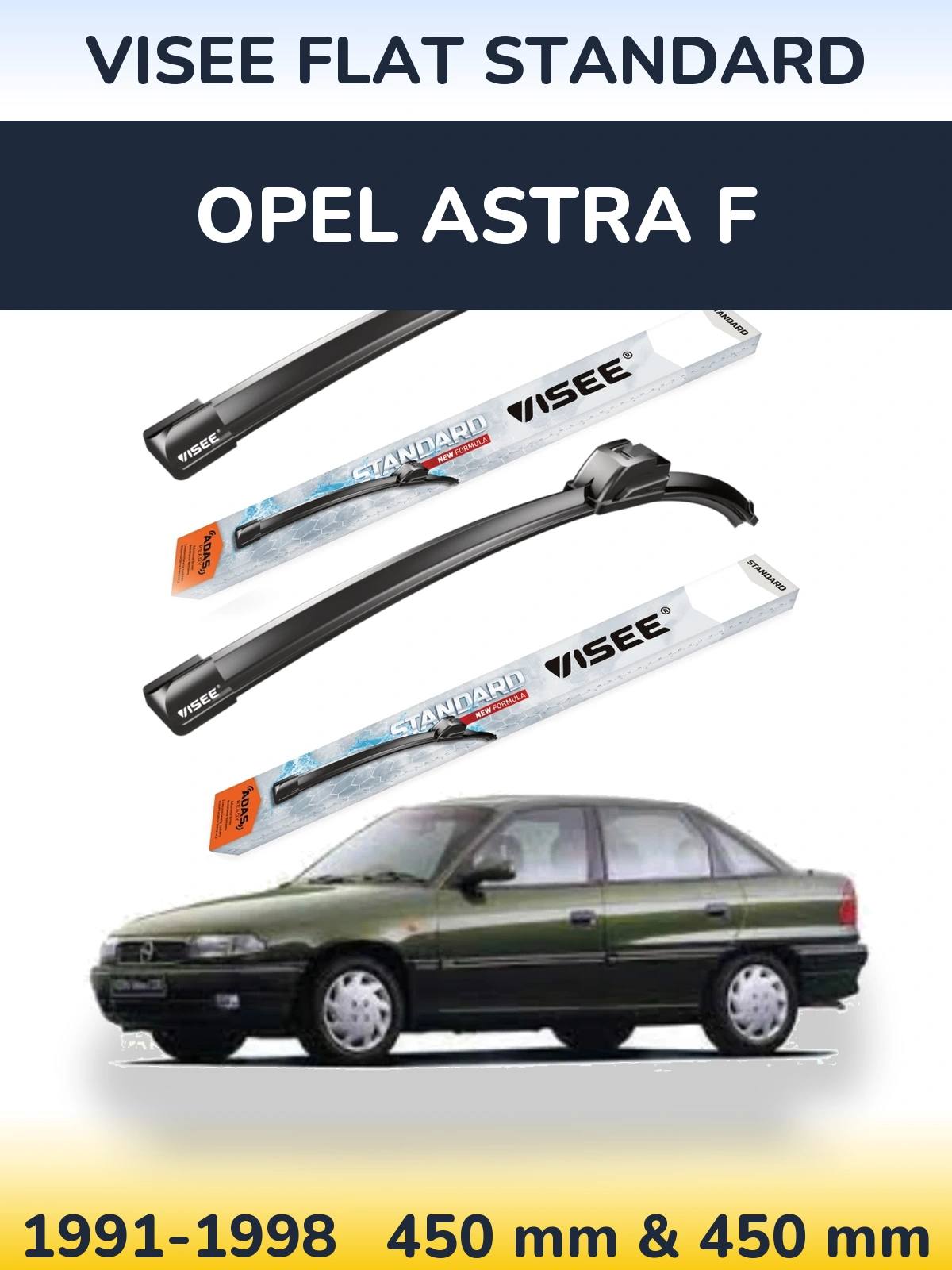 Sada předních stěračů VISEE FLAT STANDARD 450 a 450 mm pro Opel Astra F 1991-1998