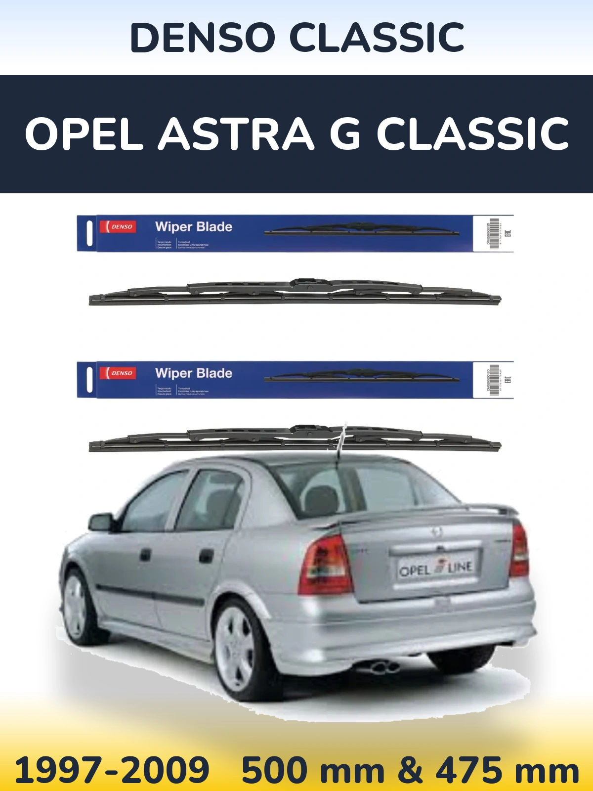 Комплект передніх щіток Denso Classic 500 & 475 мм для Opel Astra G Classic 1997-2009