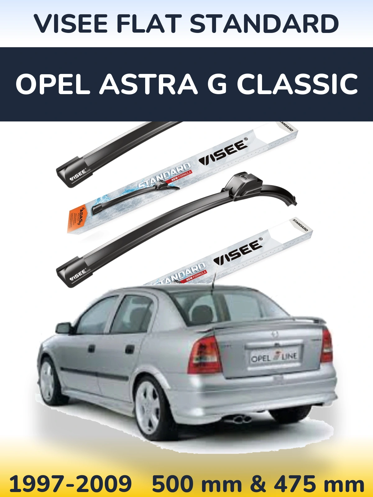 Комплект передніх щіток VISEE FLAT STANDARD 500 & 475 мм для Opel Astra G Classic 1997-2009