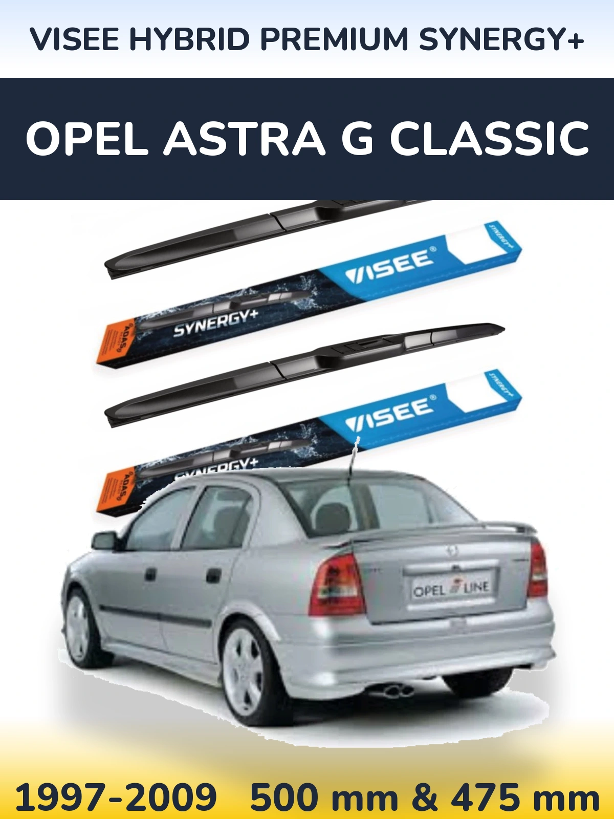 Sada předních stěračů VISEE HYBRID PREMIUM SYNERGY+ 500 a 475 mm pro Opel Astra G Classic 1997-2009
