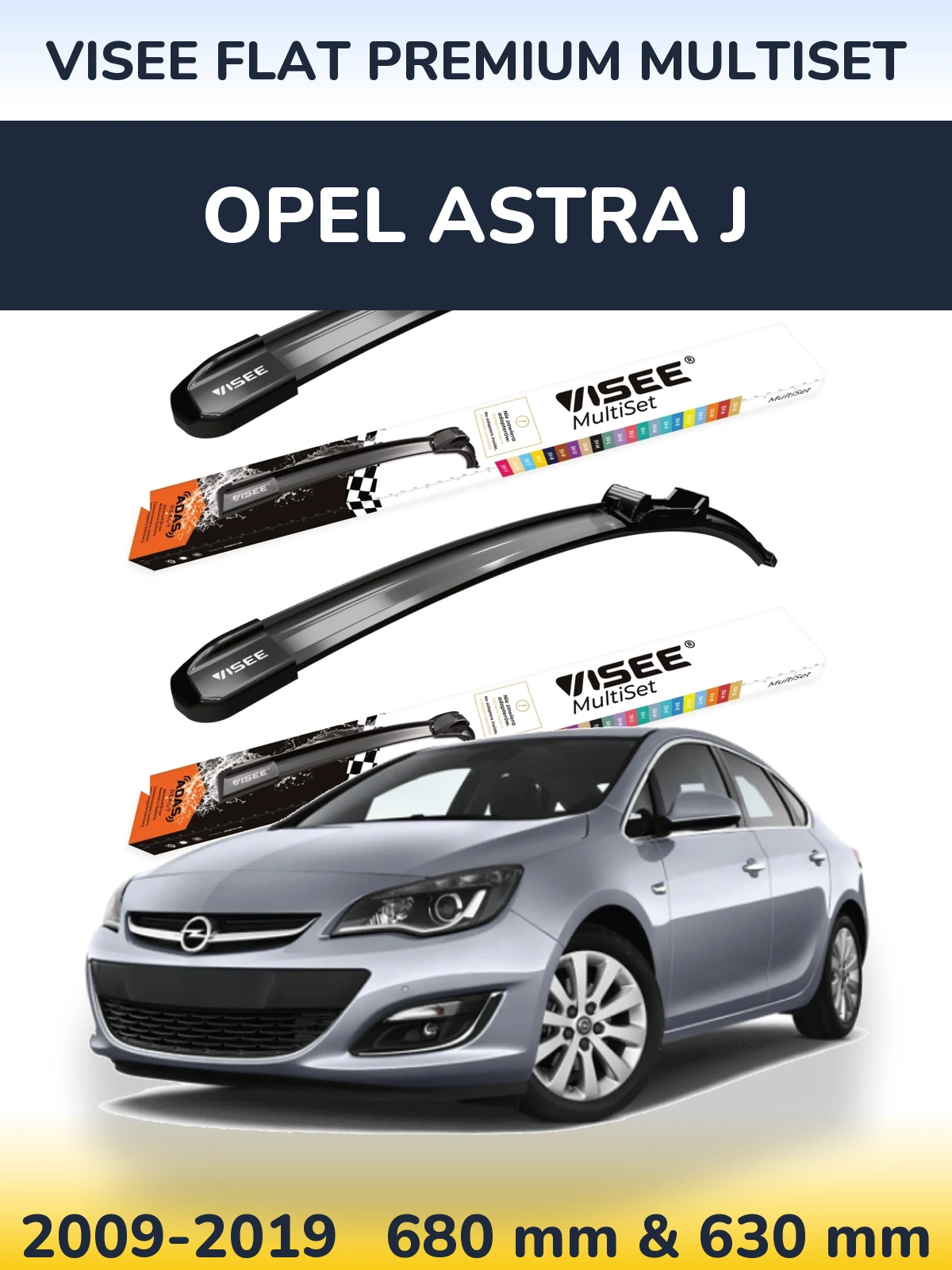 Sada předních stěračů VISEE FLAT PREMIUM MultiSet 680 a 630 mm pro Opel Astra J 2009-2019